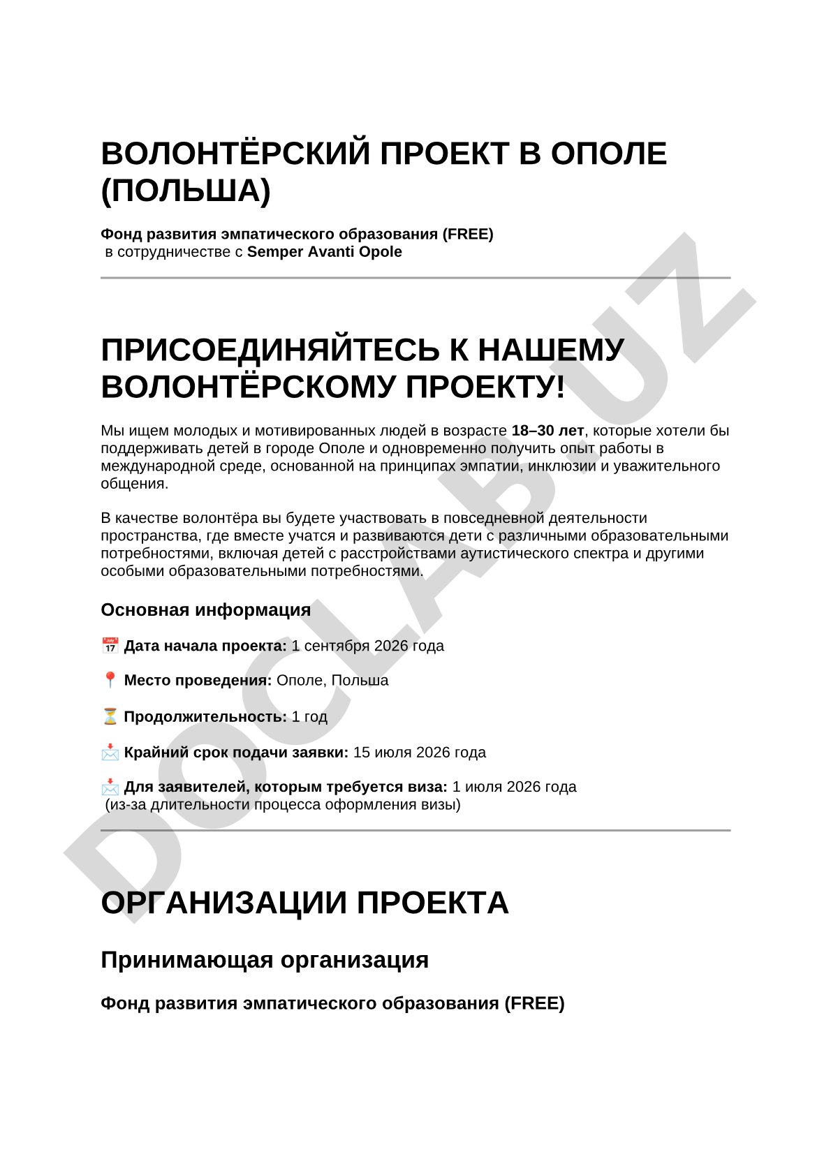 Волонтёрский проект в Ополе (Польша)