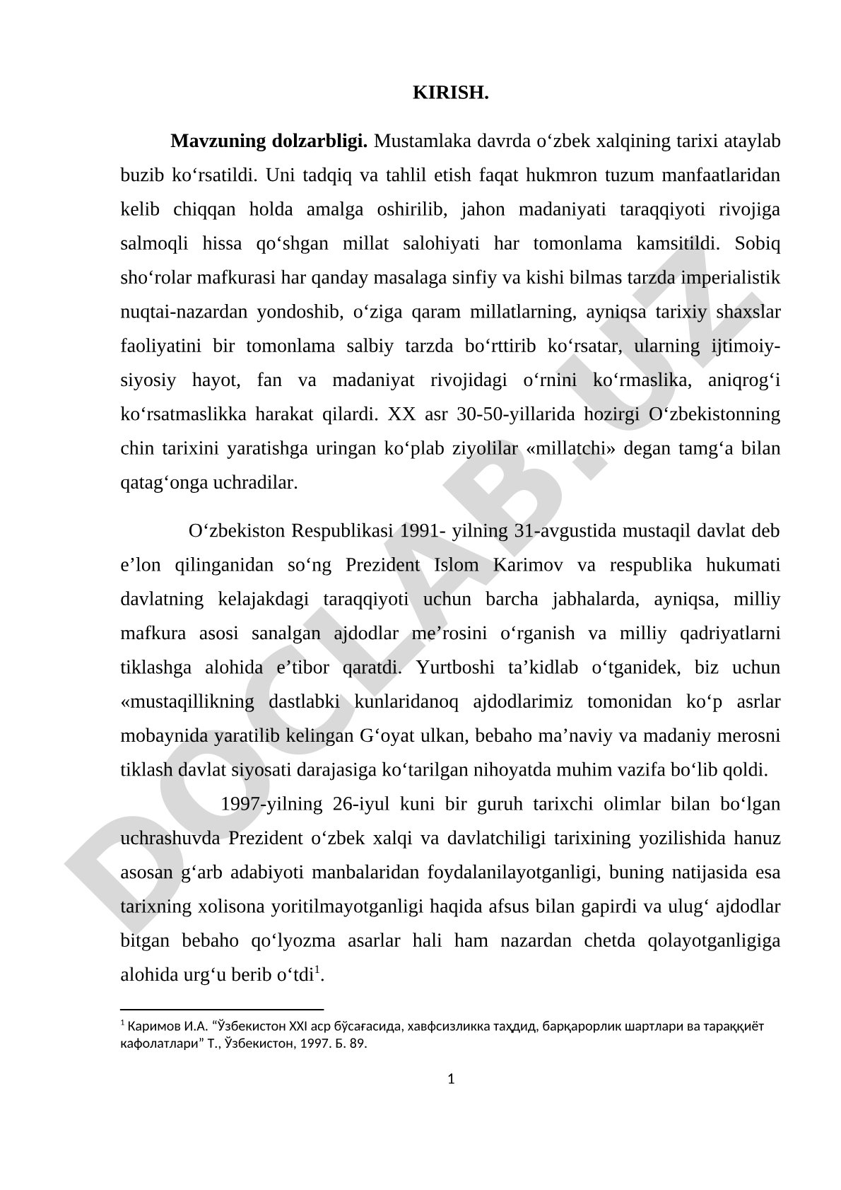 O'zbek xalqi tarixining buzib ko'rsatilishi va milliy qadriyatlarning tiklanishi