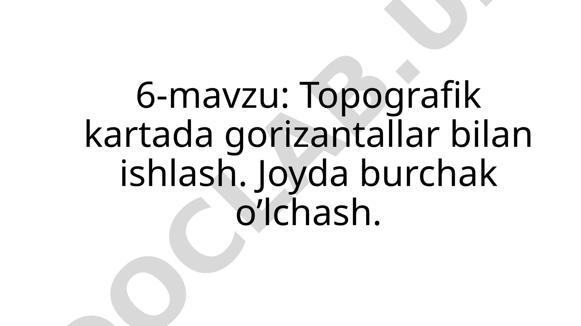 Topografik kartada gorizantallar bilan ishlash. Joyda burchak o’lchash.