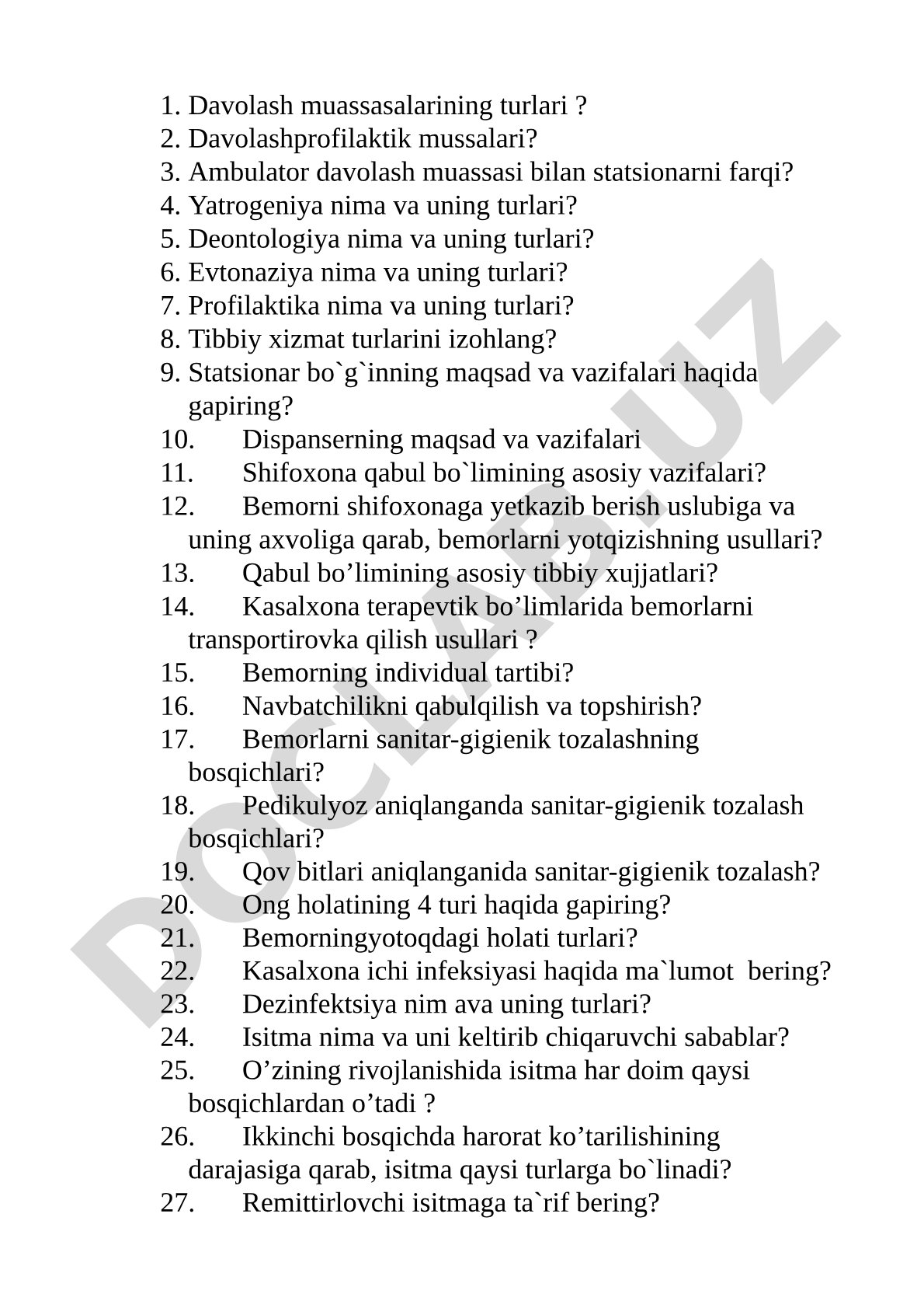 Bemorlarni parvarishlash va davolash muassasalarining turlari