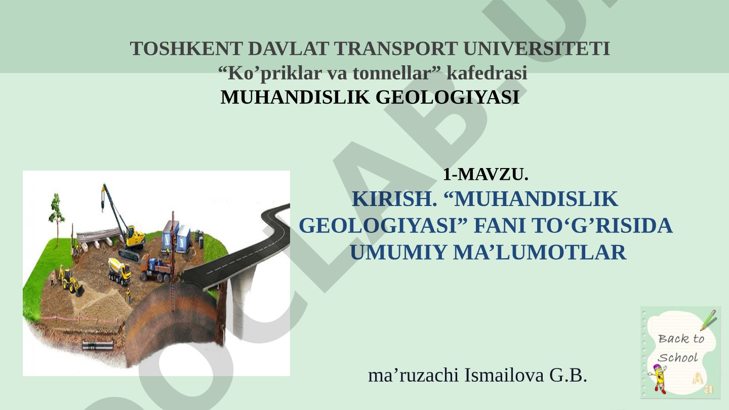 Muhandislik geologiyasi faniga kirish