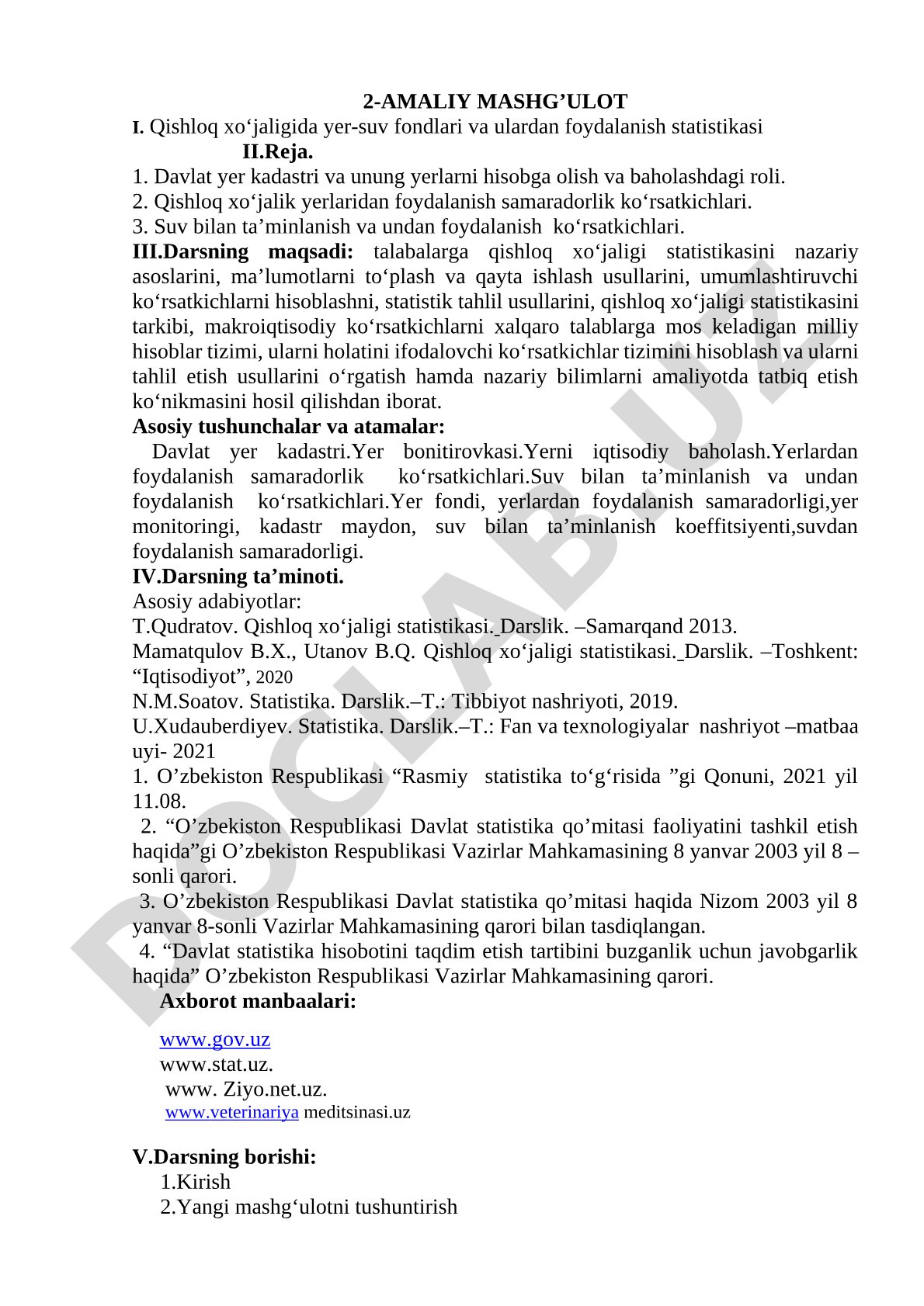 Qishloq xo‘jaligida yer-suv fondlari va ulardan foydalanish statistikasi