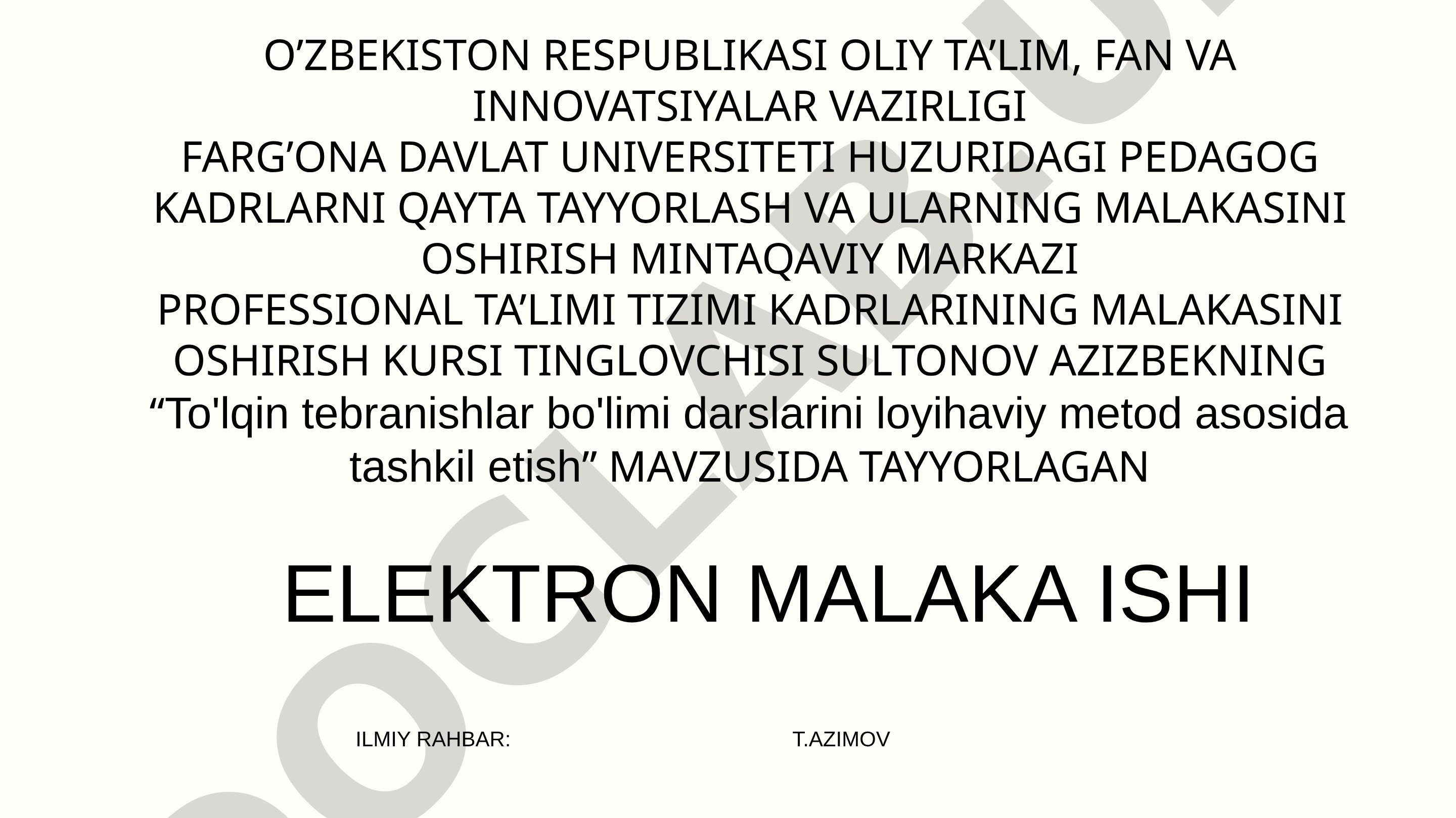To'lqin tebranishlar bo'limi darslarini loyihaviy metod asosida tashkil etish