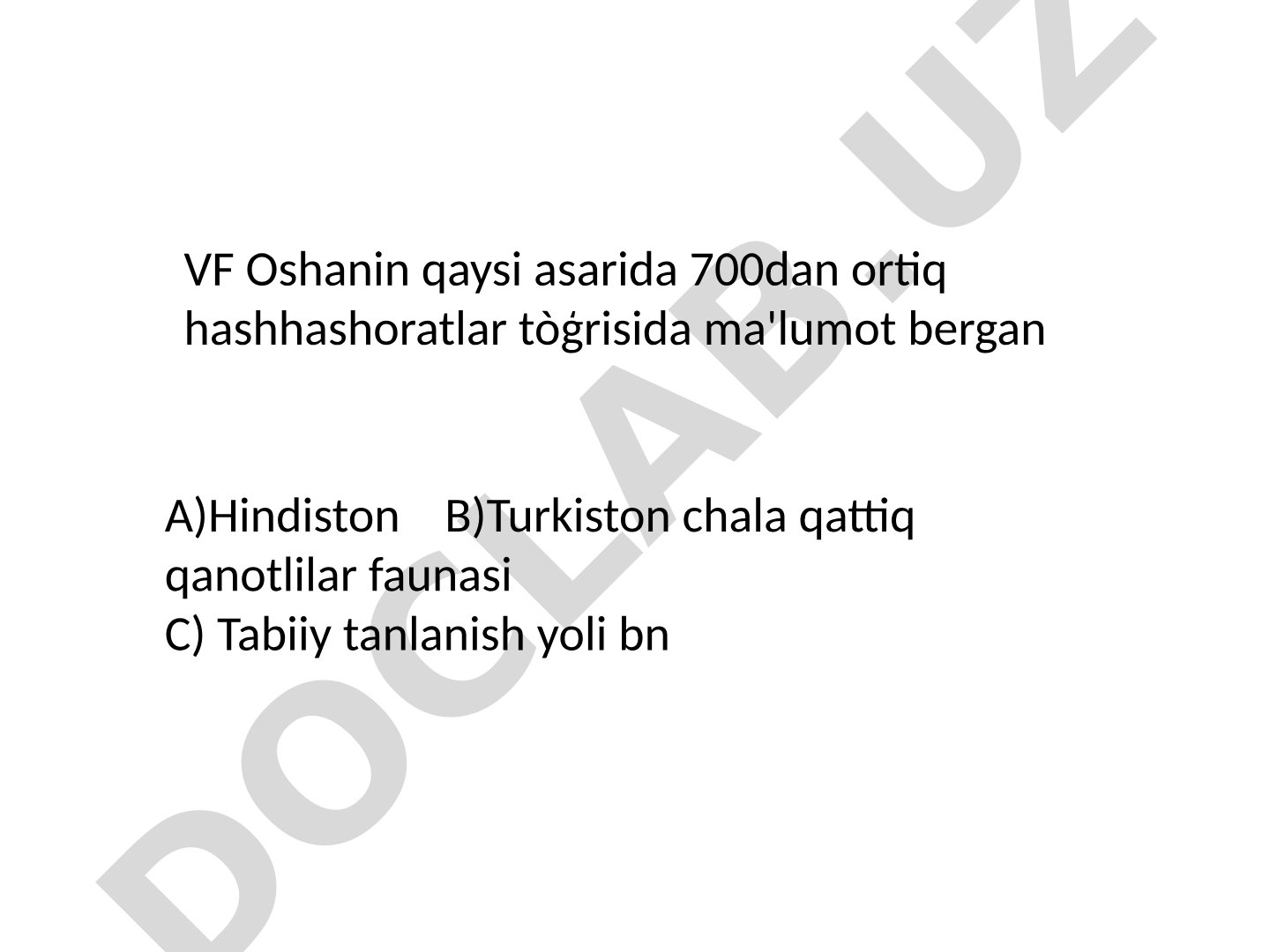 Biologiya fanidan hashharotlar va boshqa organizmlar haqida savollar