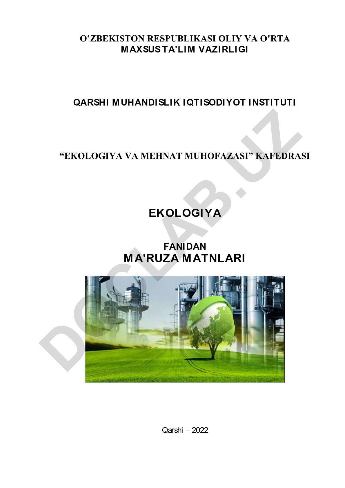 Ekologiya fanidan ma'ruza matnlari