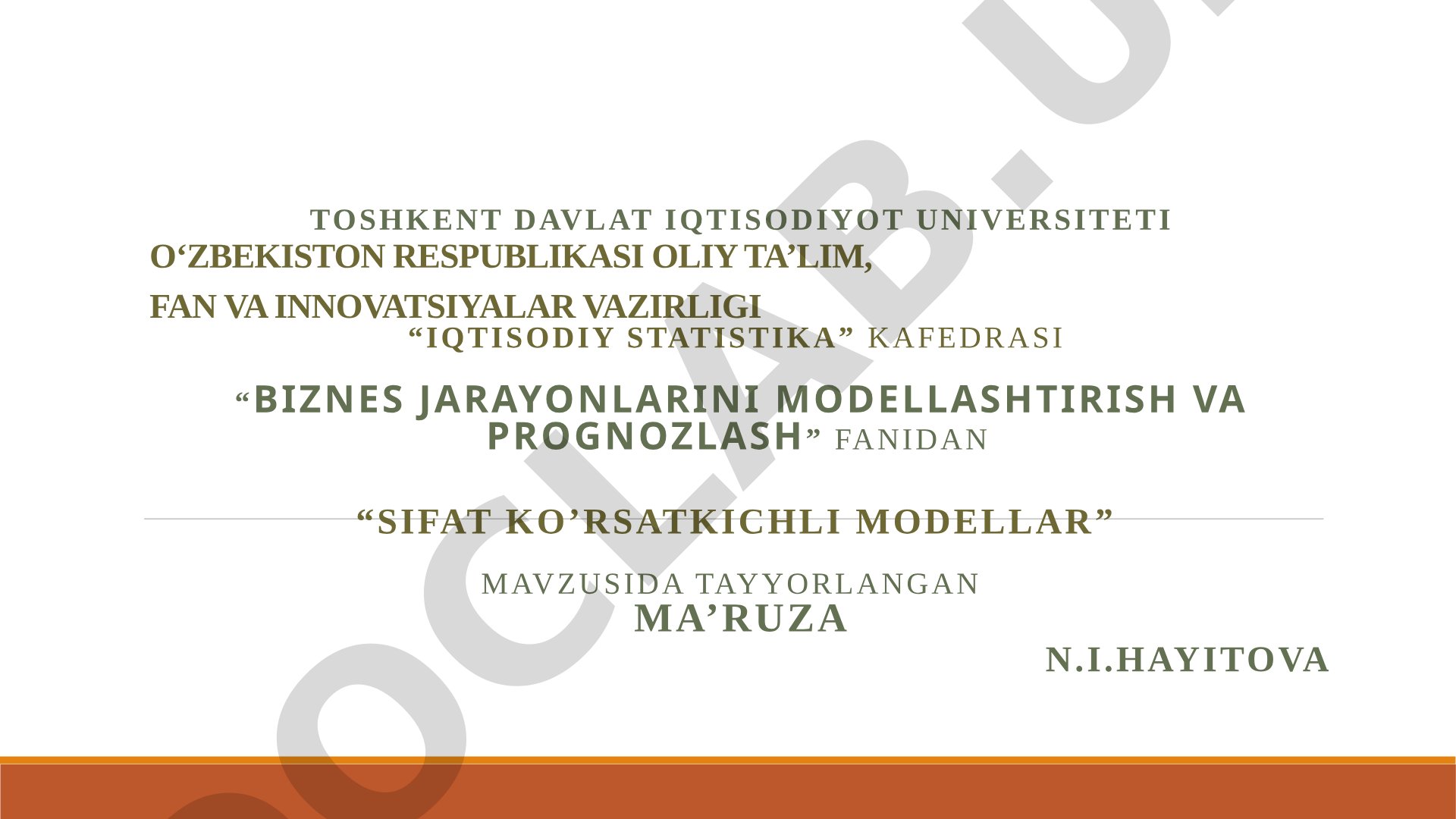 Sifat ko‘rsatkichli modellar, mijozlar xulqi, xi-kvadrat testi va tahlil usullari