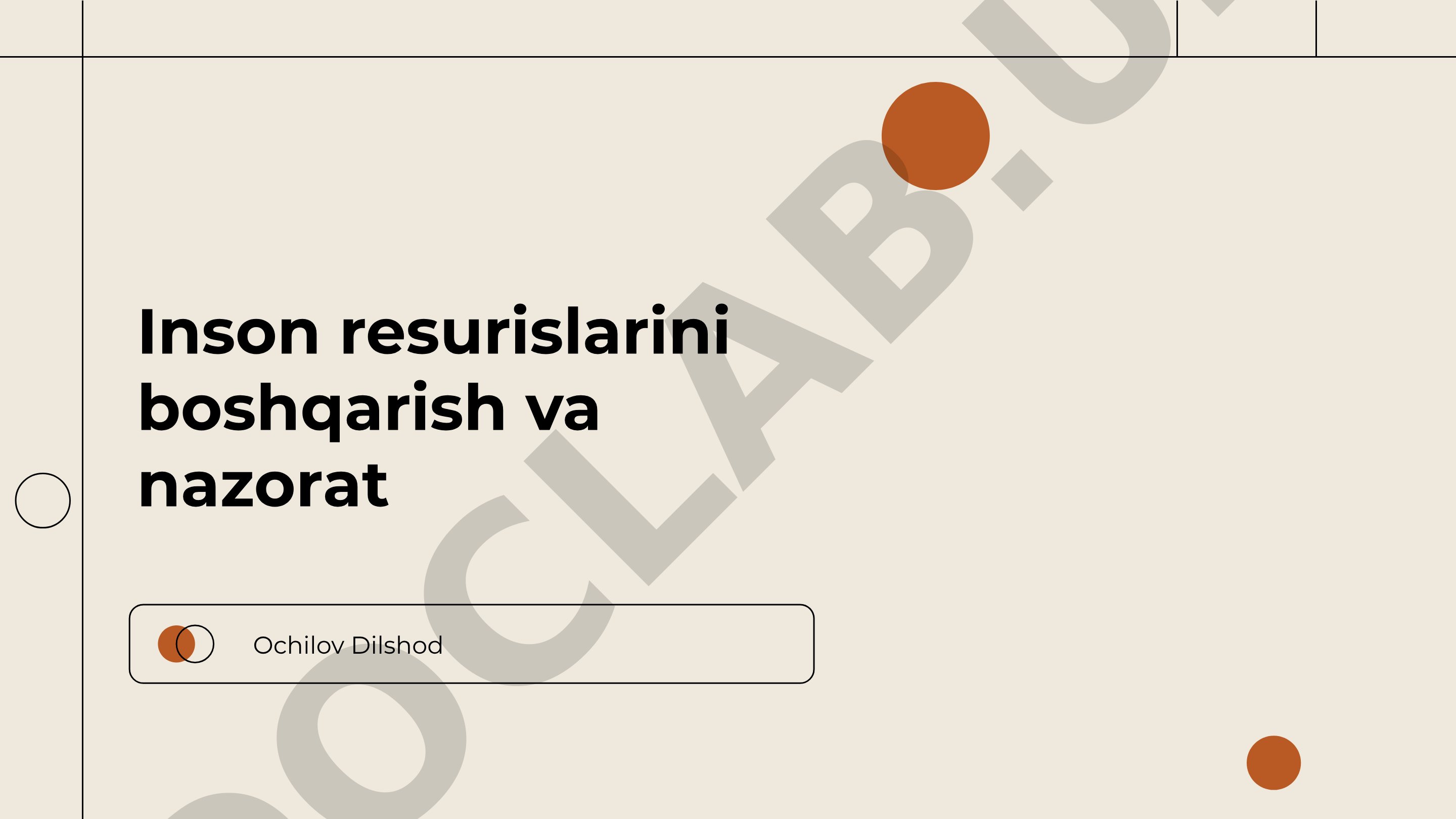 Inson resurislarini boshqarish va nazorat