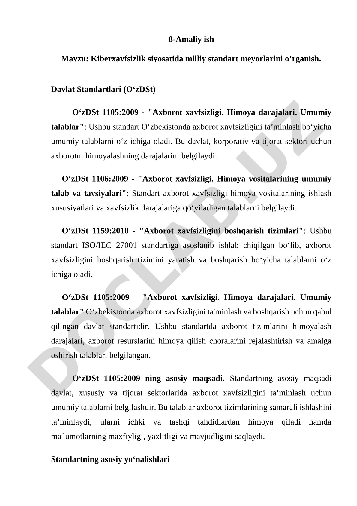 Kiberxavfsizlik siyosatida milliy standart meyorlarini o'rganish