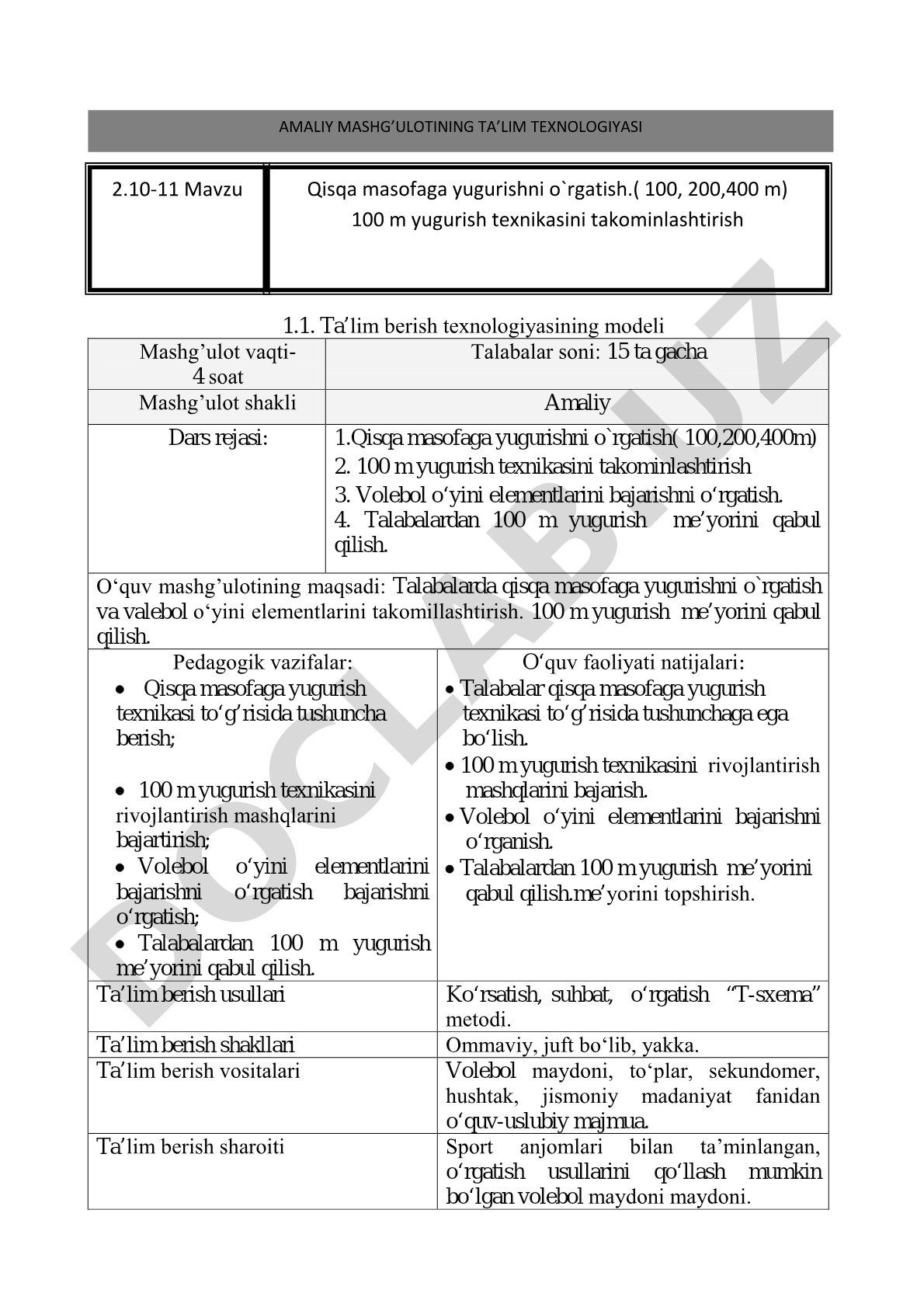Qisqa masofaga yugurish va volebol o'yini elementlarini o'rgatish