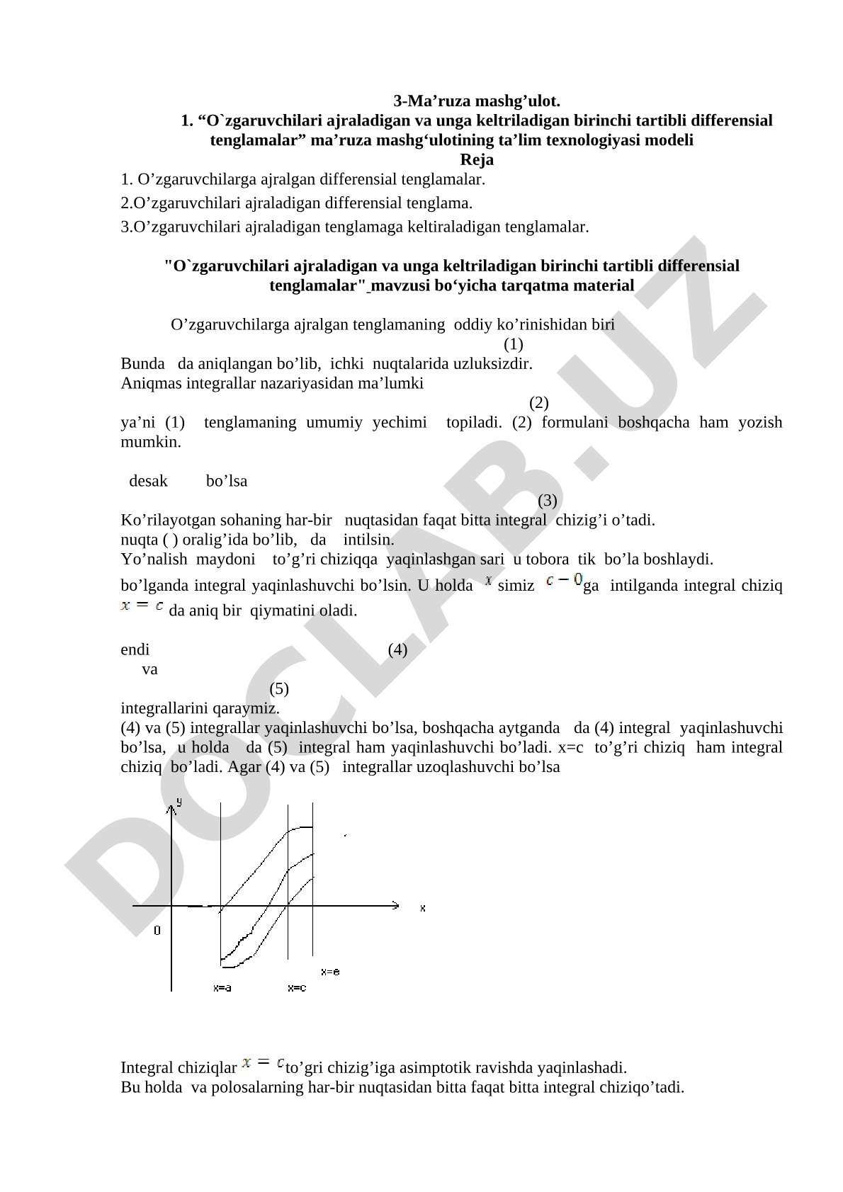O'zgaruvchilari ajraladigan va unga keltiriladigan birinchi tartibli differensial tenglamalar