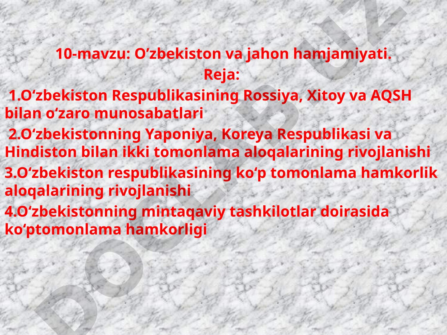 O'zbekiston va jahon hamjamiyati
