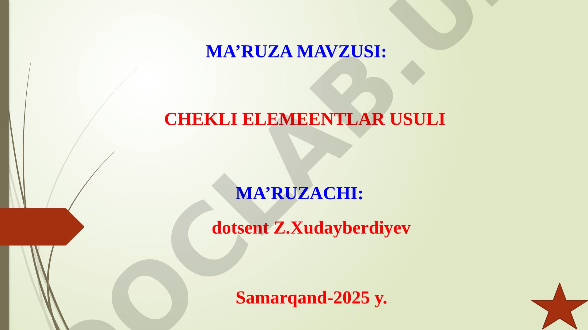 Chekli elementlar metodining asosiy g'oyasi va qo'llanilishi haqida ma'ruza