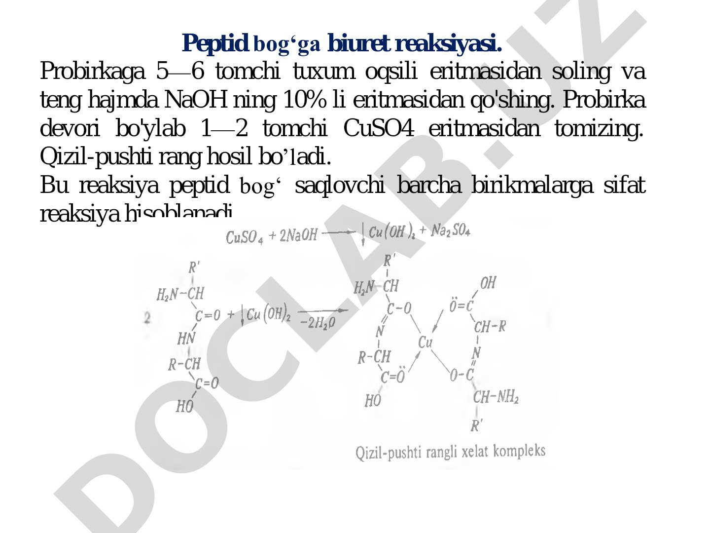 Oqsillarning sifat reaksiyalari: biuret va ksantoprotein