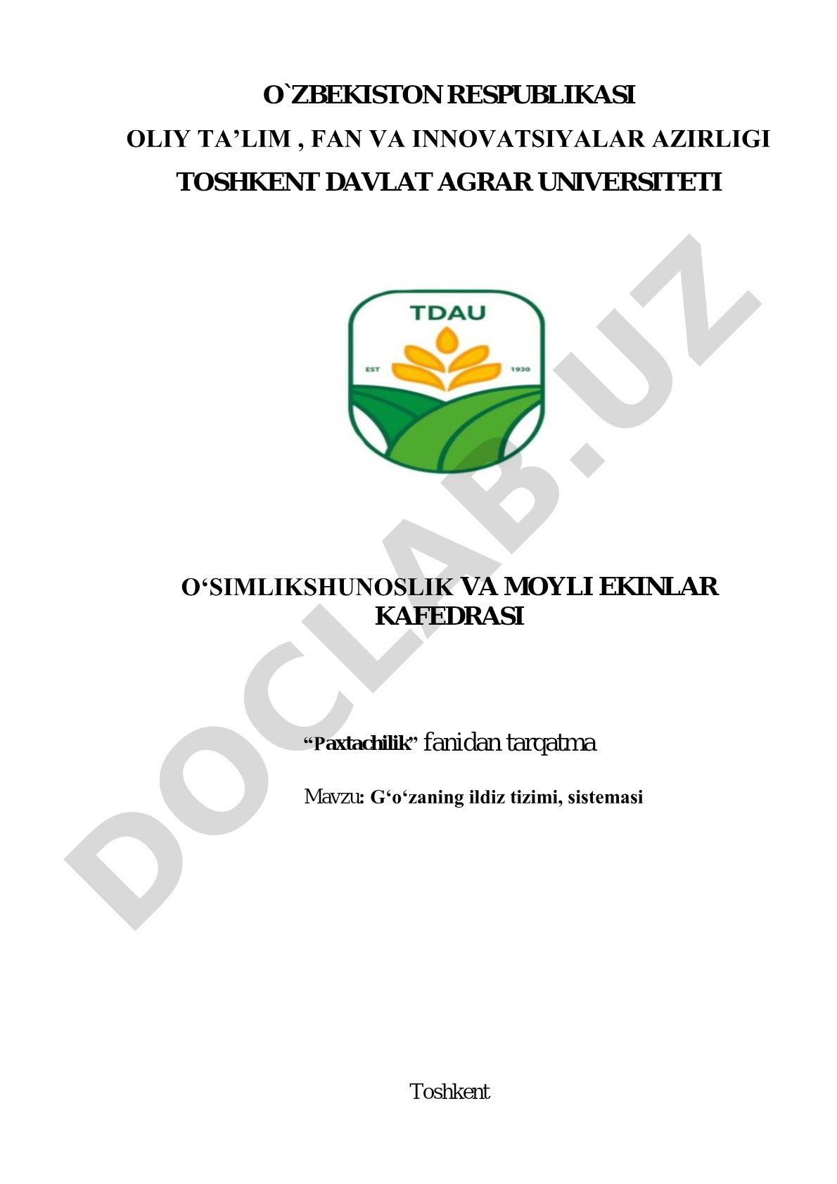 G‘o‘zaning ildiz tizimi, sistemasi
