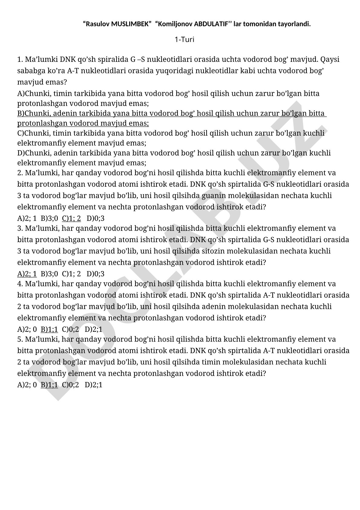 DNK nukleotidlari orasidagi vodorod bog'lari