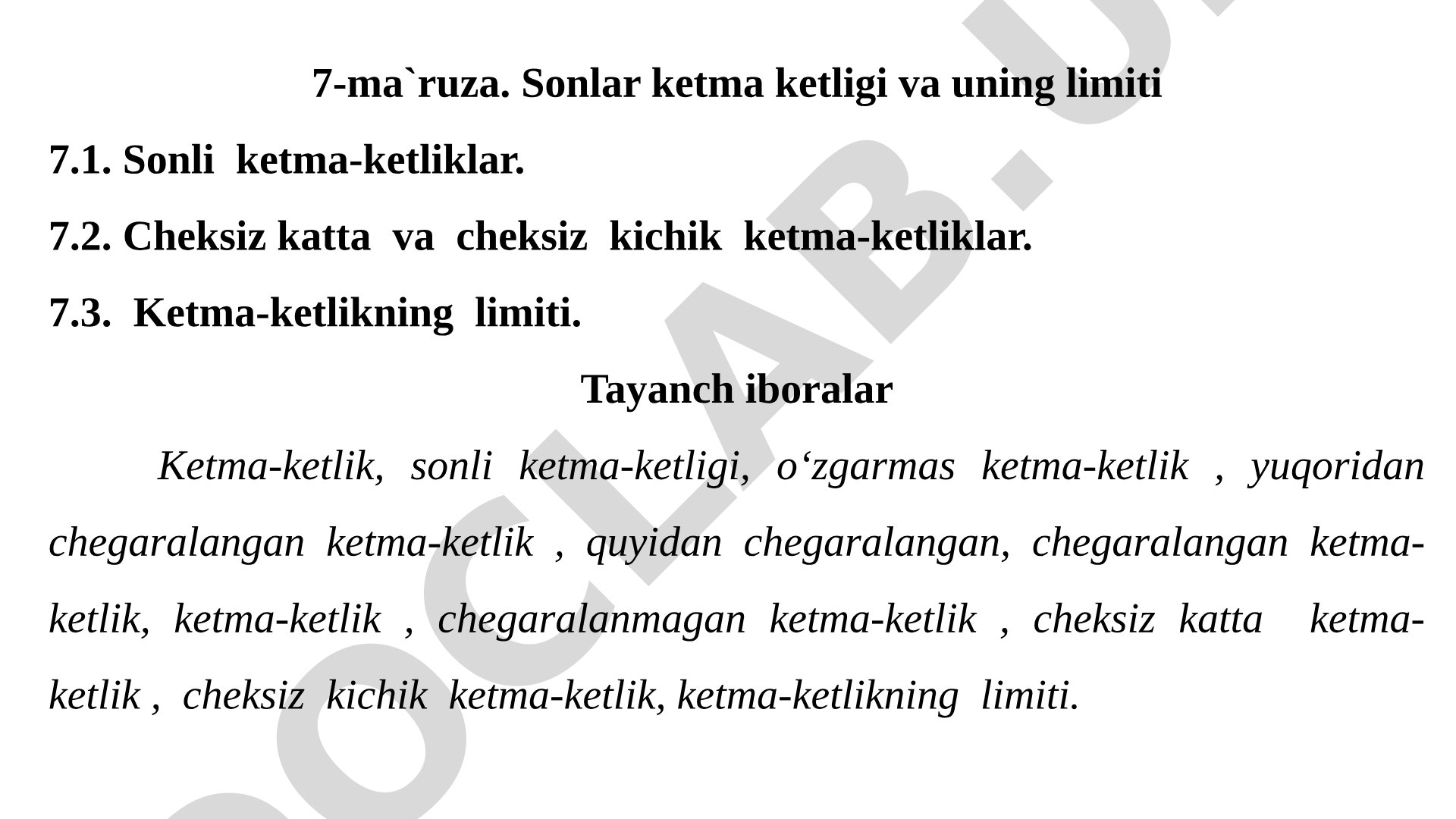 Sonlar ketma-ketligi va uning limiti