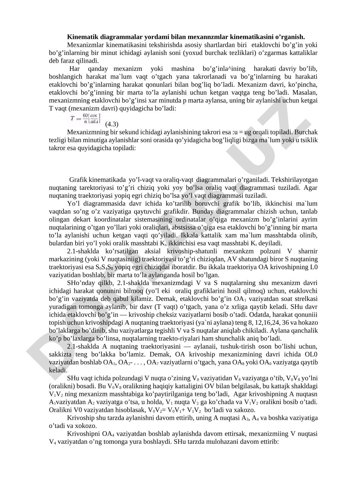 Kinematik diagrammalar yordami bilan mexannzmlar kinematikasini o’rganish