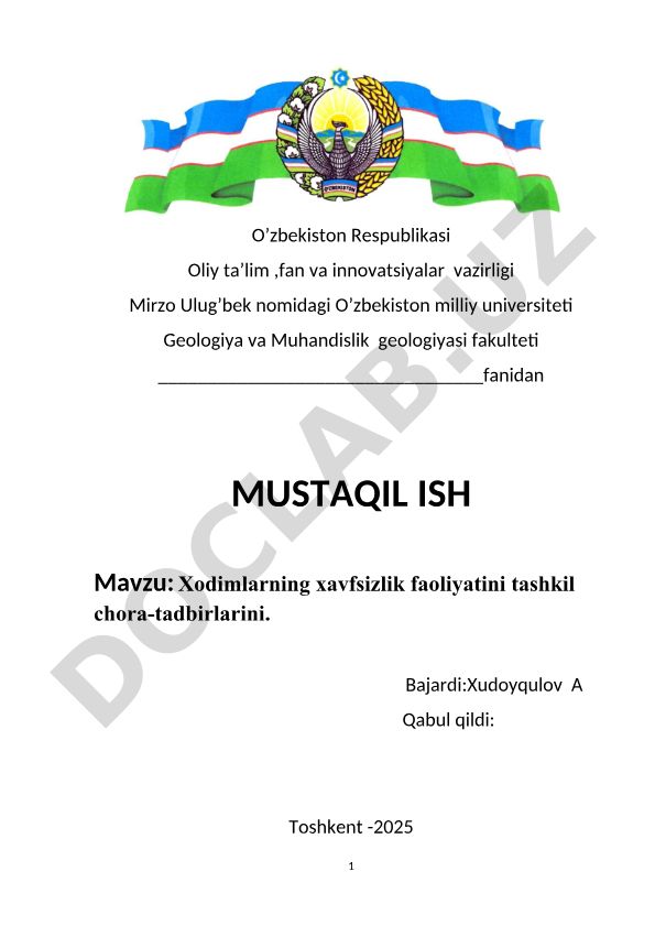 Xodimlarning xavfsizlik faoliyatini tashkil chora-tadbirlari