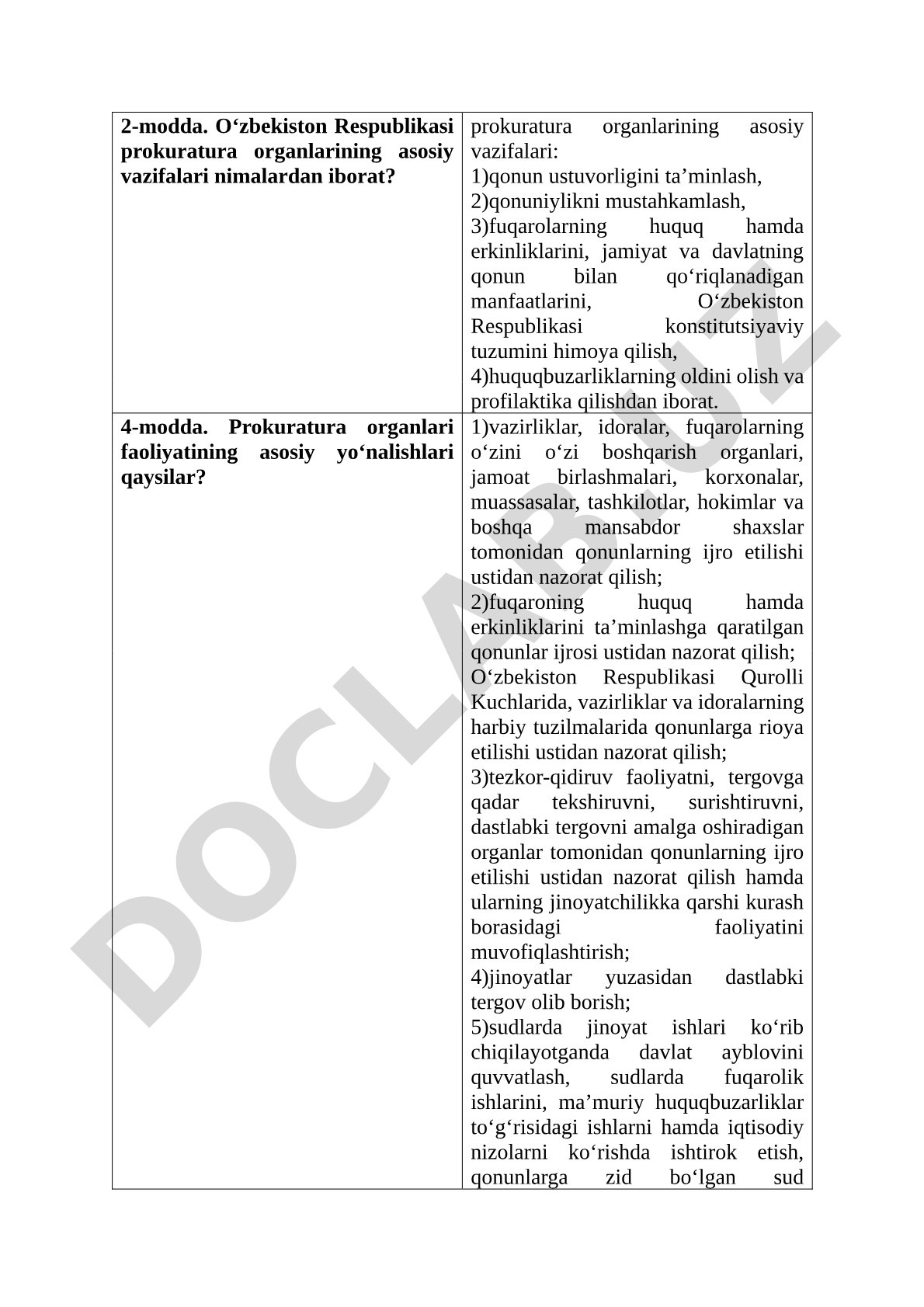Oʻzbekiston Respublikasi prokuratura organlarining asosiy vazifalari va faoliyat yoʻnalishlari