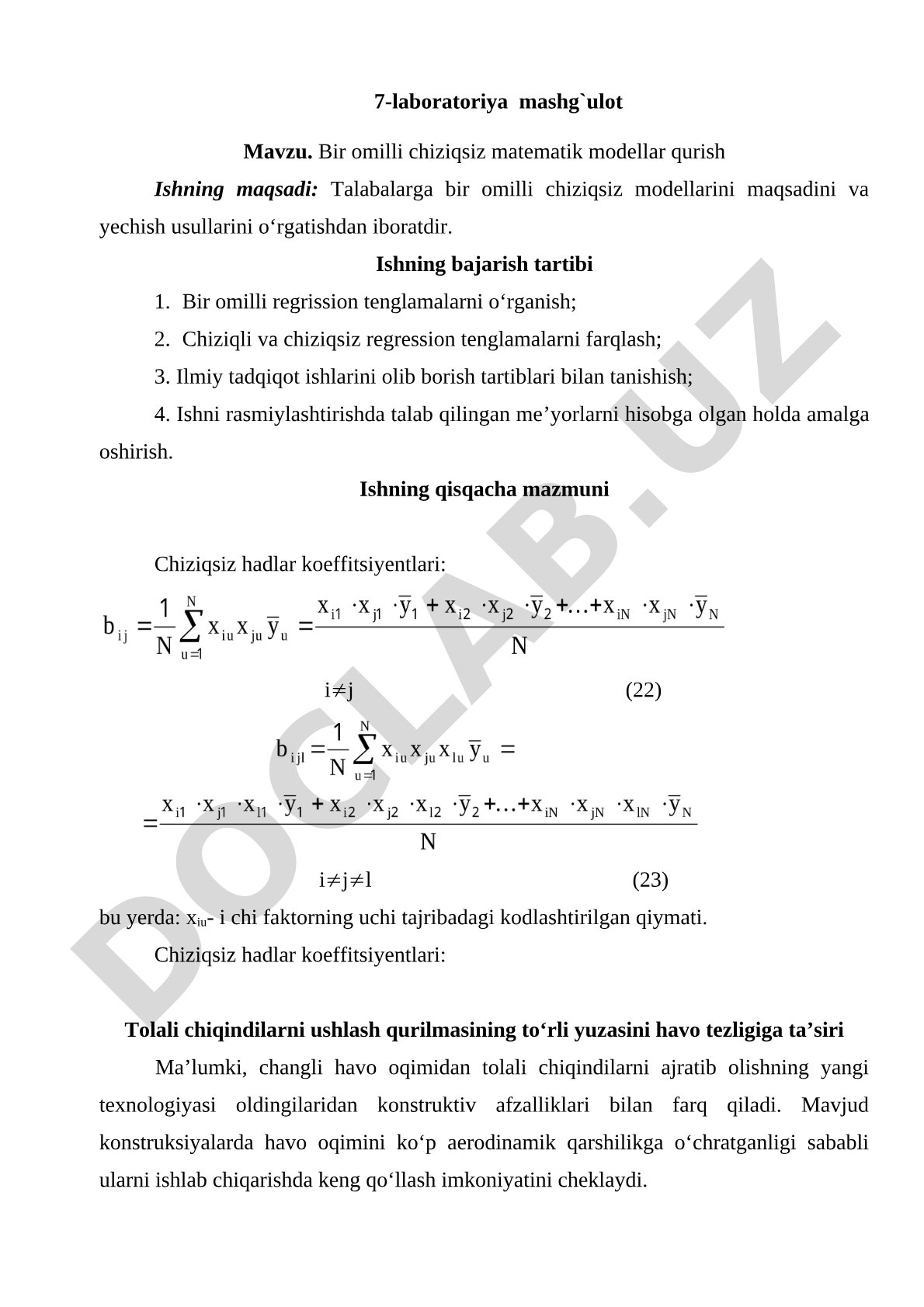 Bir omilli chiziqsiz matematik modellar qurish