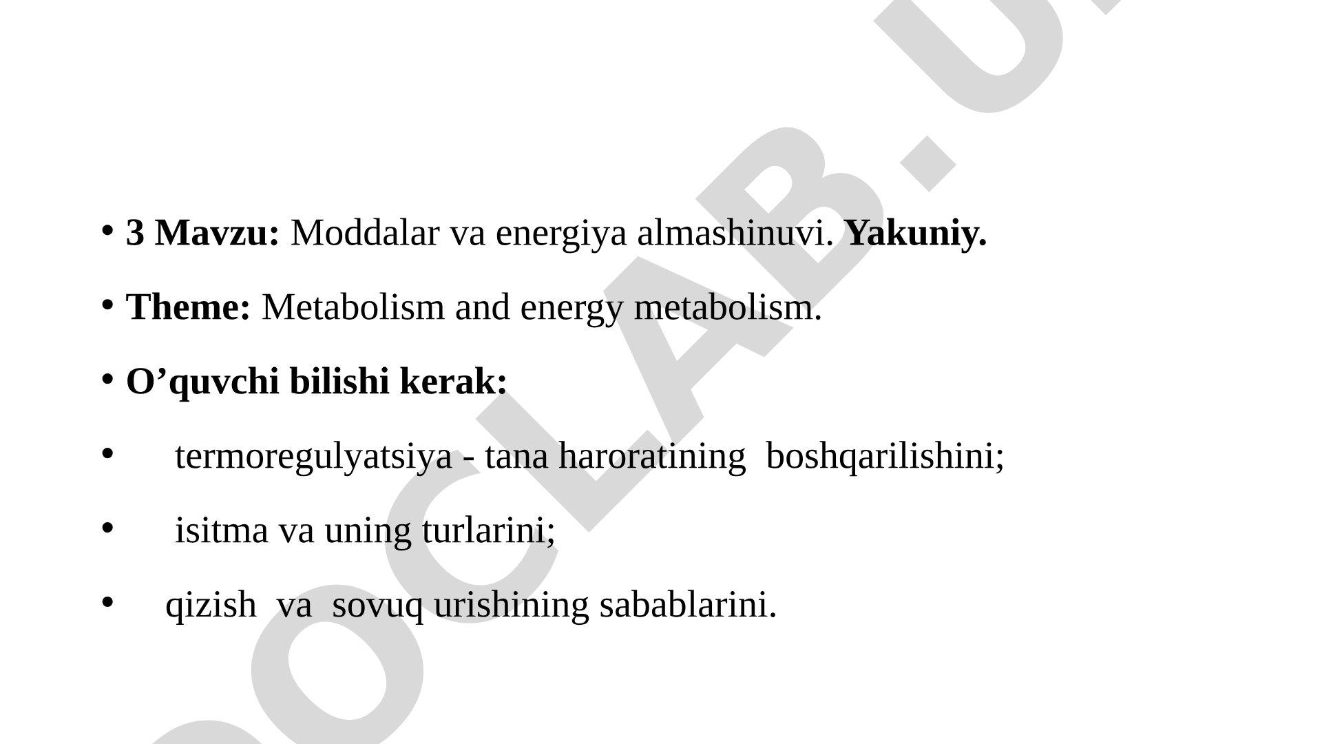 Moddalar va energiya almashinuvi. Yakuniy.