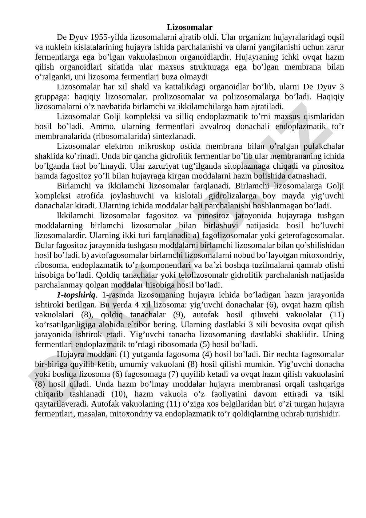 Lizosomalarning tuzilishi va funksiyalari
