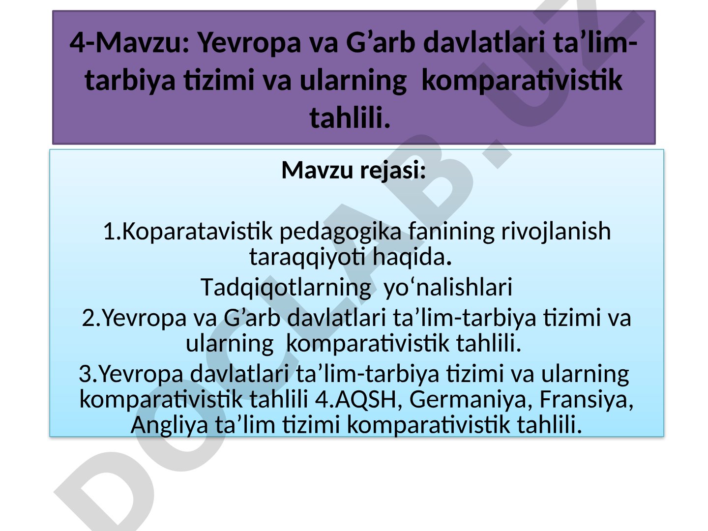 Yevropa va G'arb davlatlari ta'lim-tarbiya tizimi va ularning komparativistik tahlili