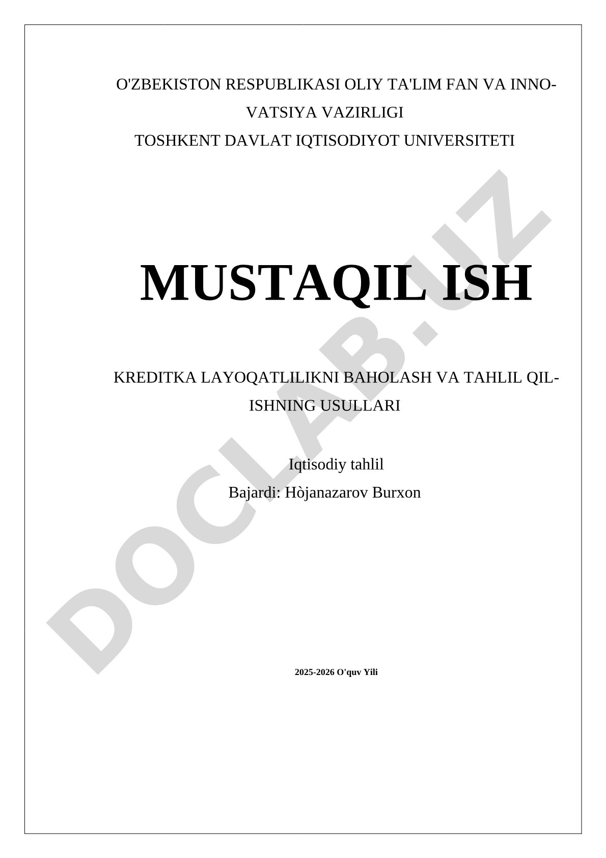 Kreditka layoqatlilikni baholash va tahlil qilishning usullari