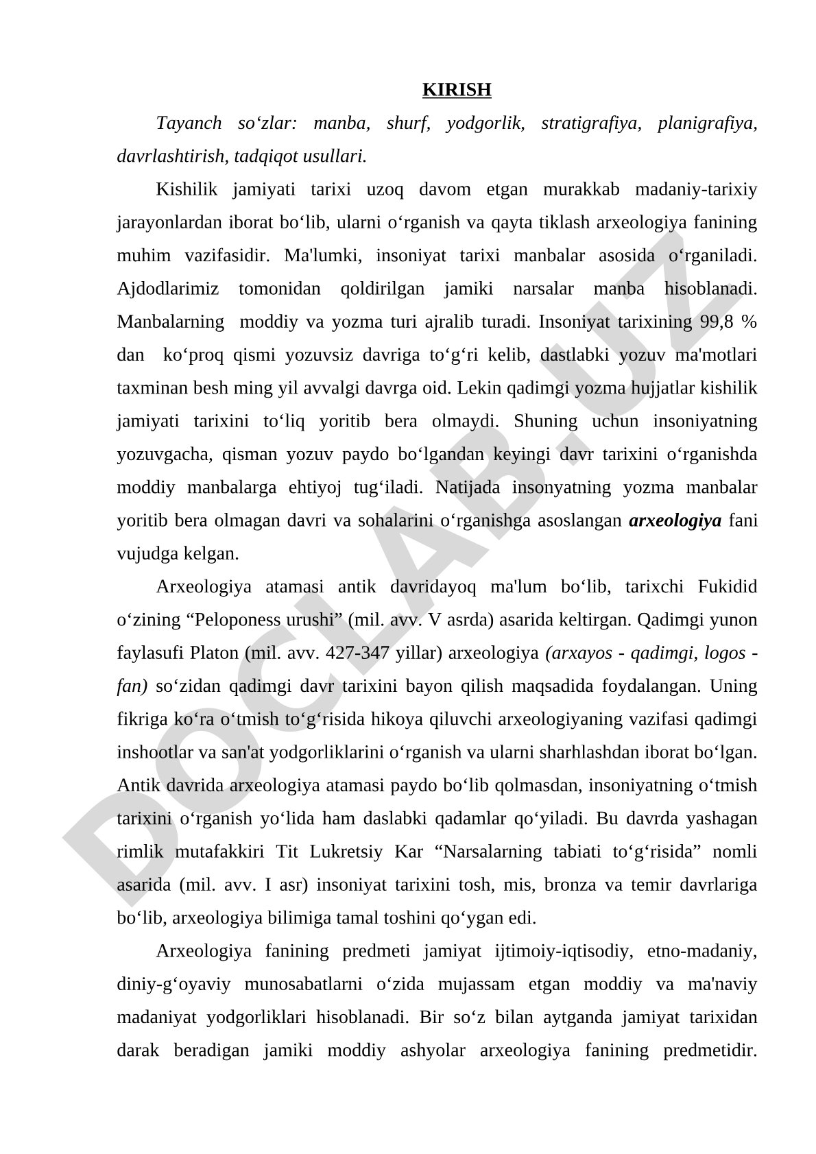 Arxeologiya fanining manbalari va tadqiqot usullari