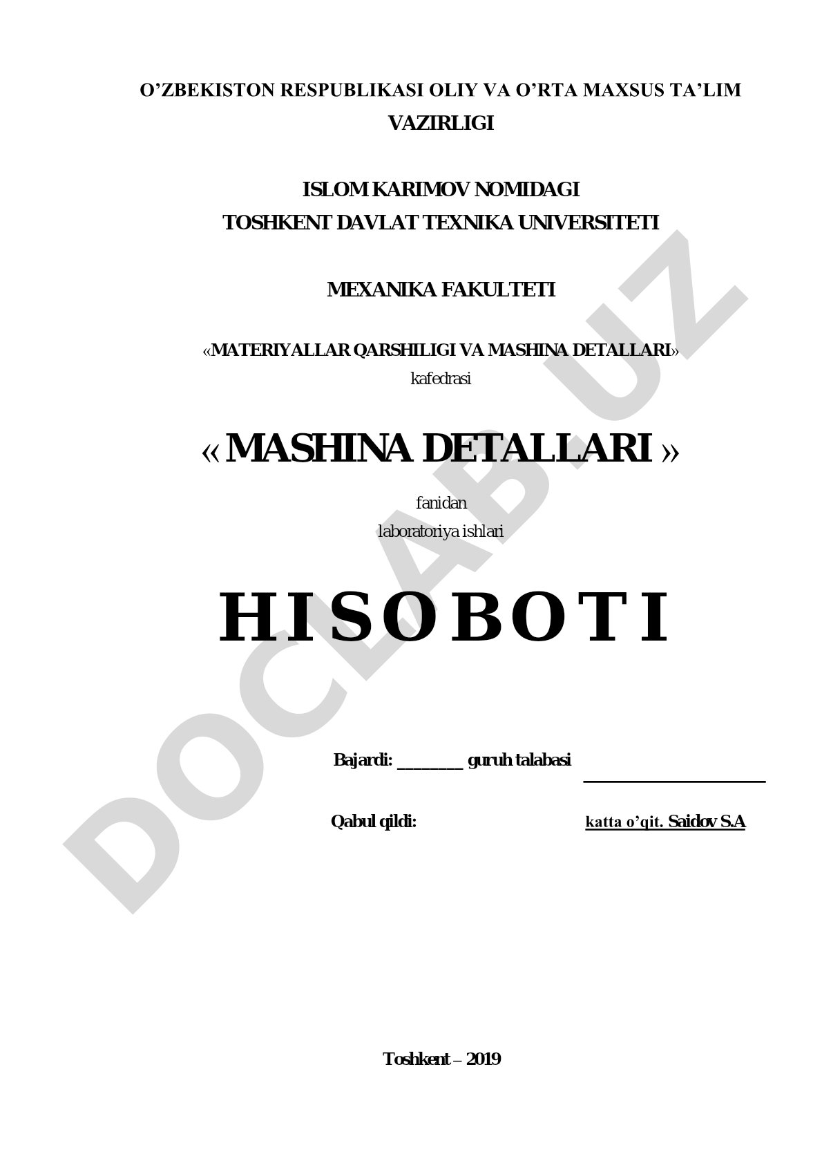 Boltli birikmadagi ishqalanish koeffitsiyentini aniqlash