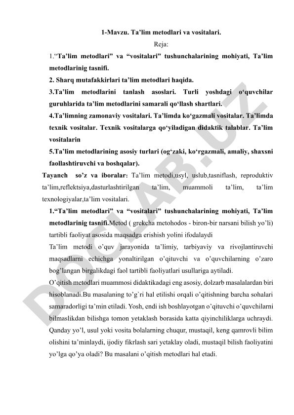 Ta’lim metodlari va vositalari