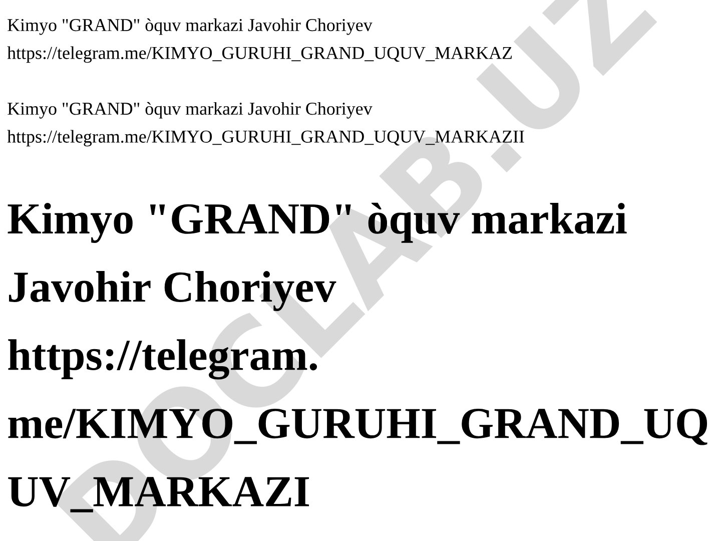 Kimyo 'GRAND' o'quv markazi