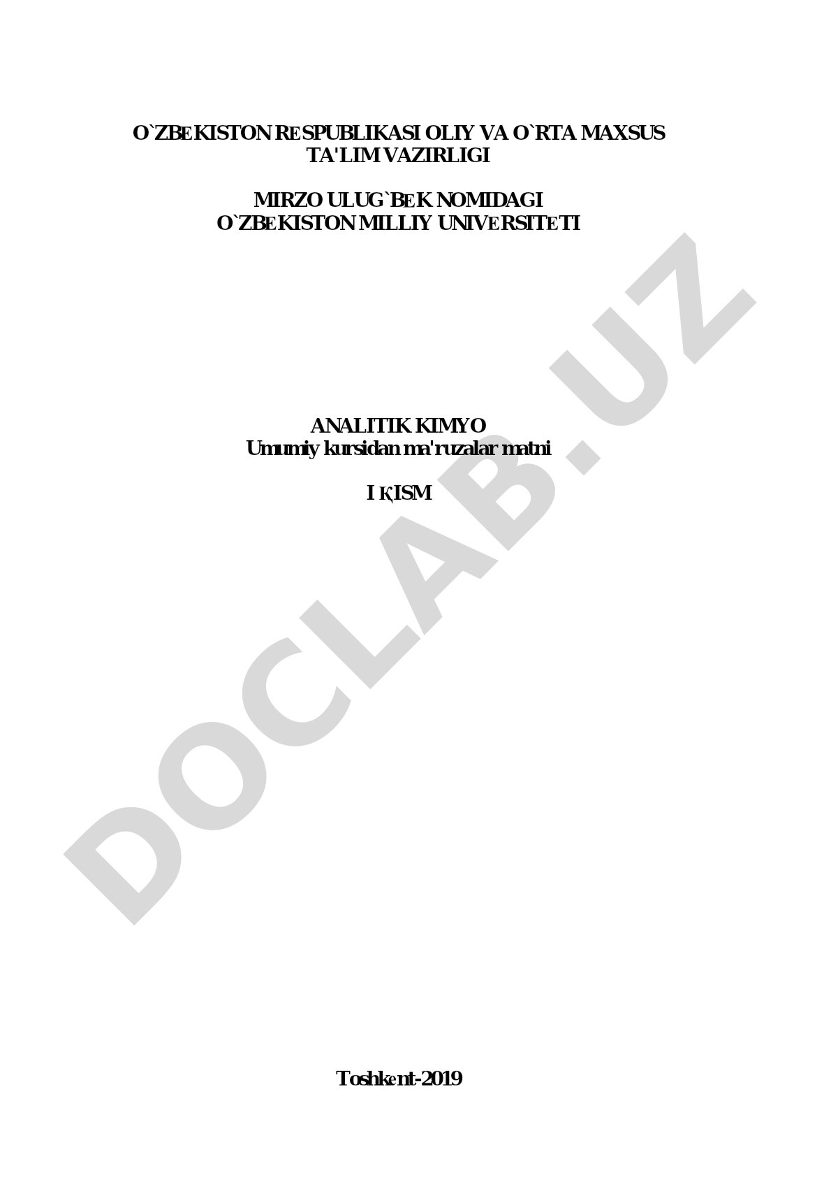 Analitik kimyo umumiy kursi I qism