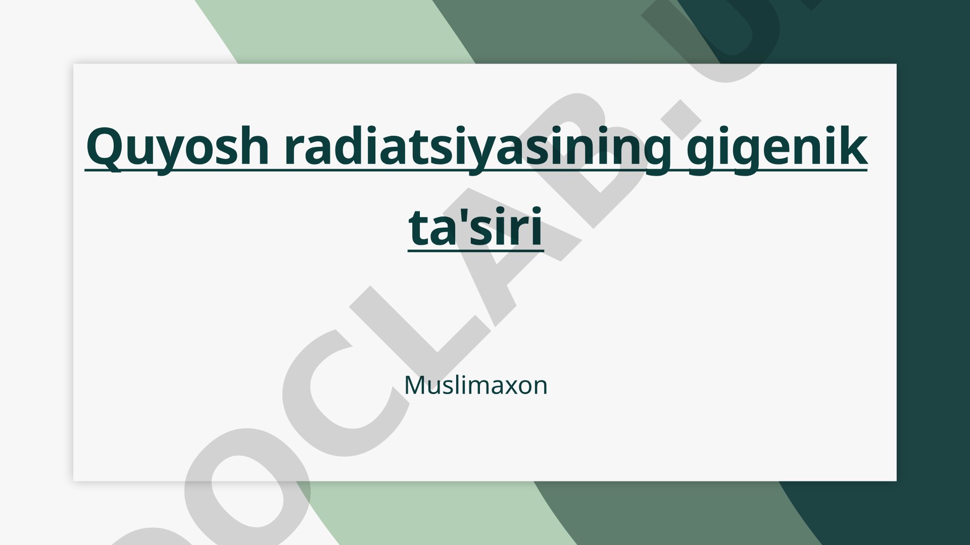 Quyosh radiatsiyasining gigenik ta'siri