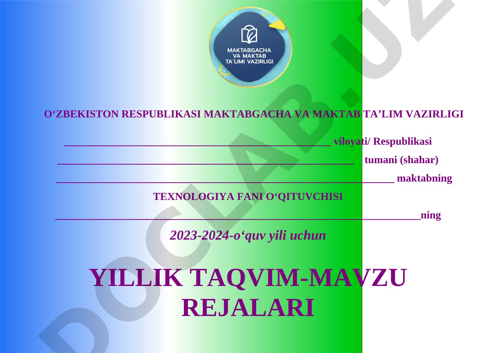1-sinf texnologiya fanidan yillik taqvim-mavzu rejasi