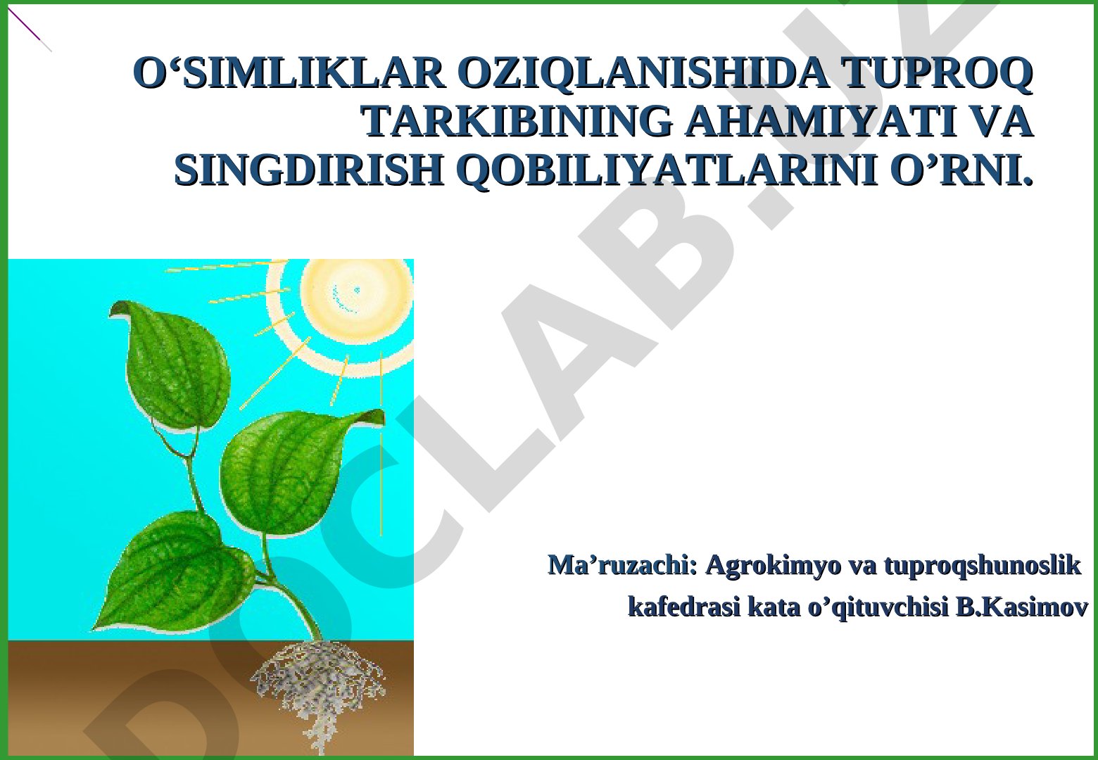 O'simliklar oziqlanishida tuproq tarkibining ahamiyati va singdirish qobiliyatlarini o'rni