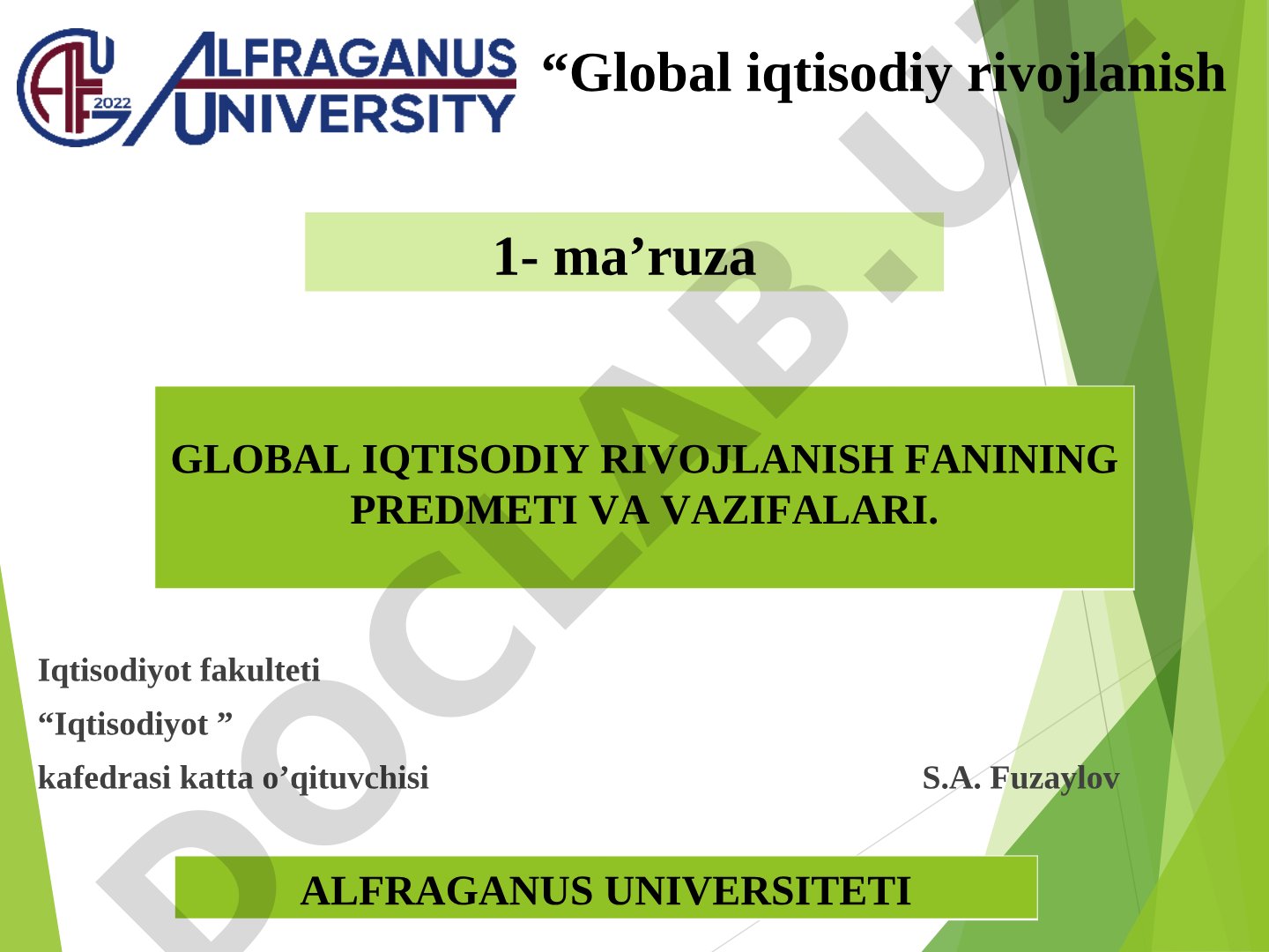 Global iqtisodiy rivojlanish fanining predmeti va vazifalari