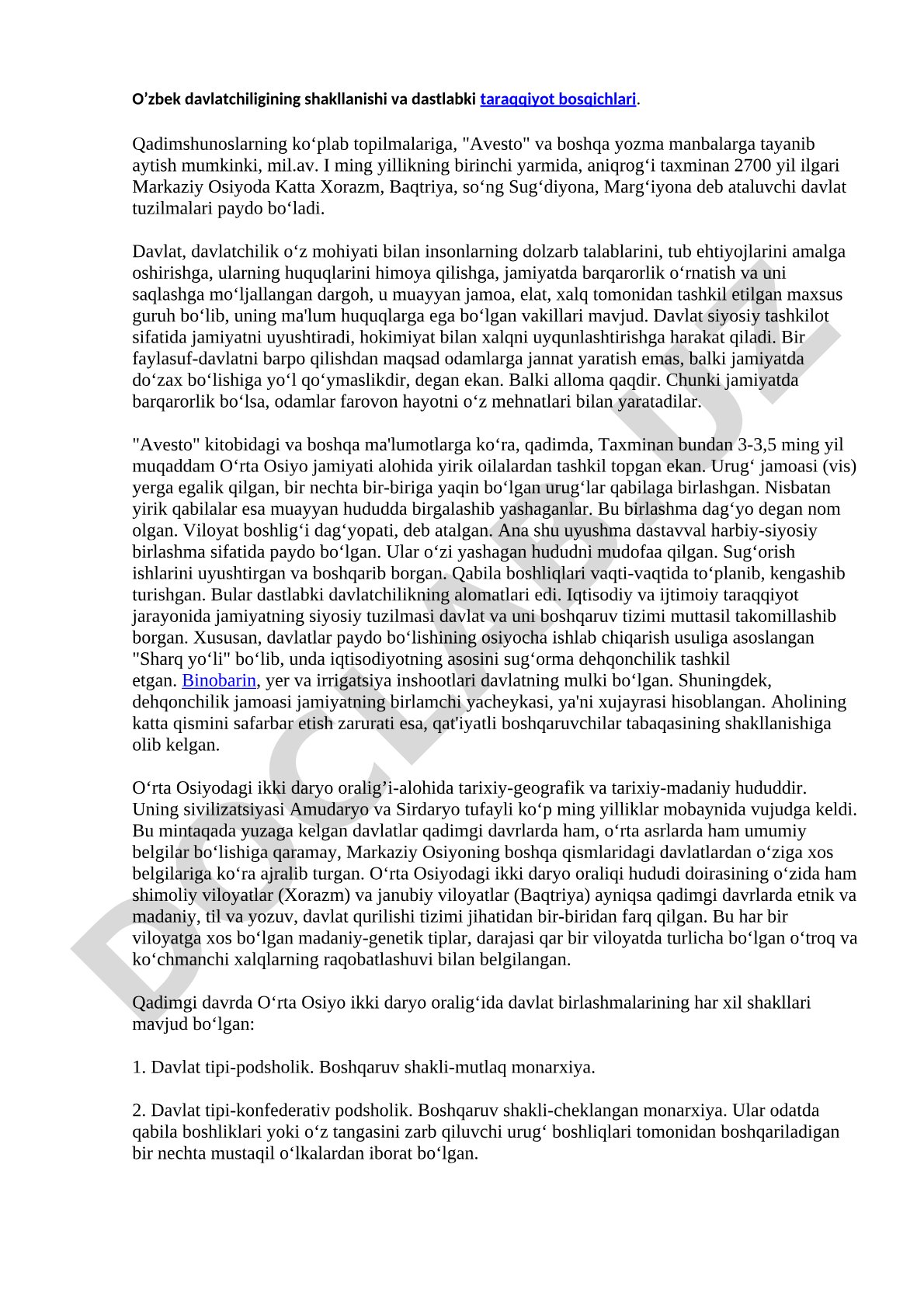 O’zbek davlatchiligining shakllanishi va dastlabki taraqqiyot bosqichlari