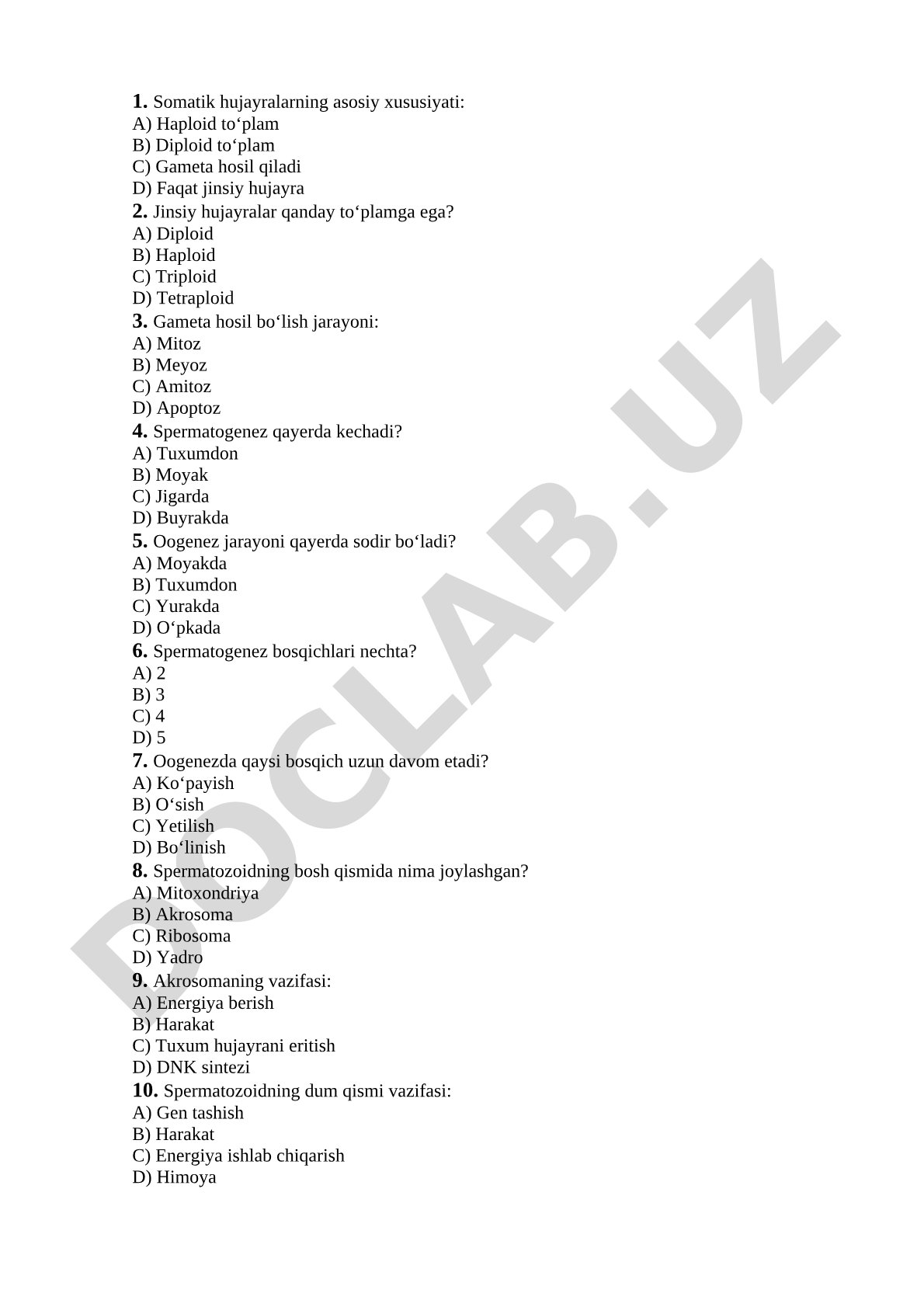 Somatik va jinsiy hujayralar, gametogenez