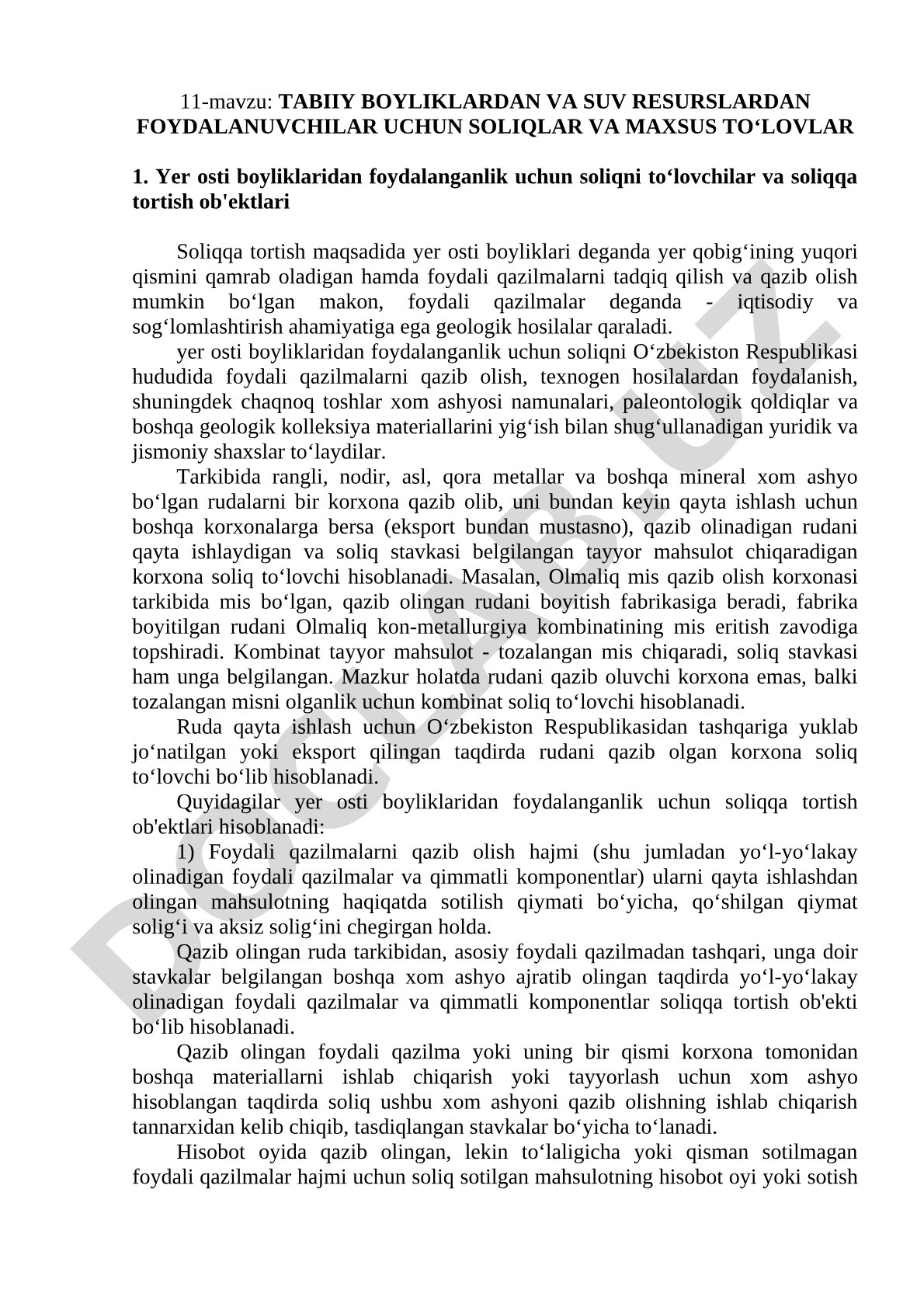 Tabiiy boyliklardan va suv resurslardan foydalanuvchilar uchun soliqlar va maxsus to‘lovlar
