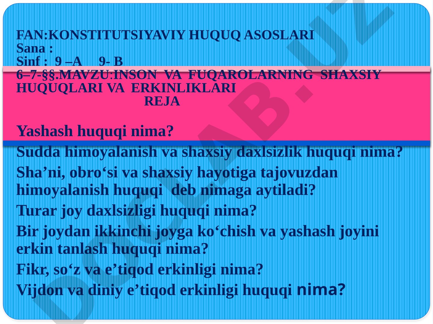 Inson va fuqarolarning shaxsiy huquqlari va erkinliklari