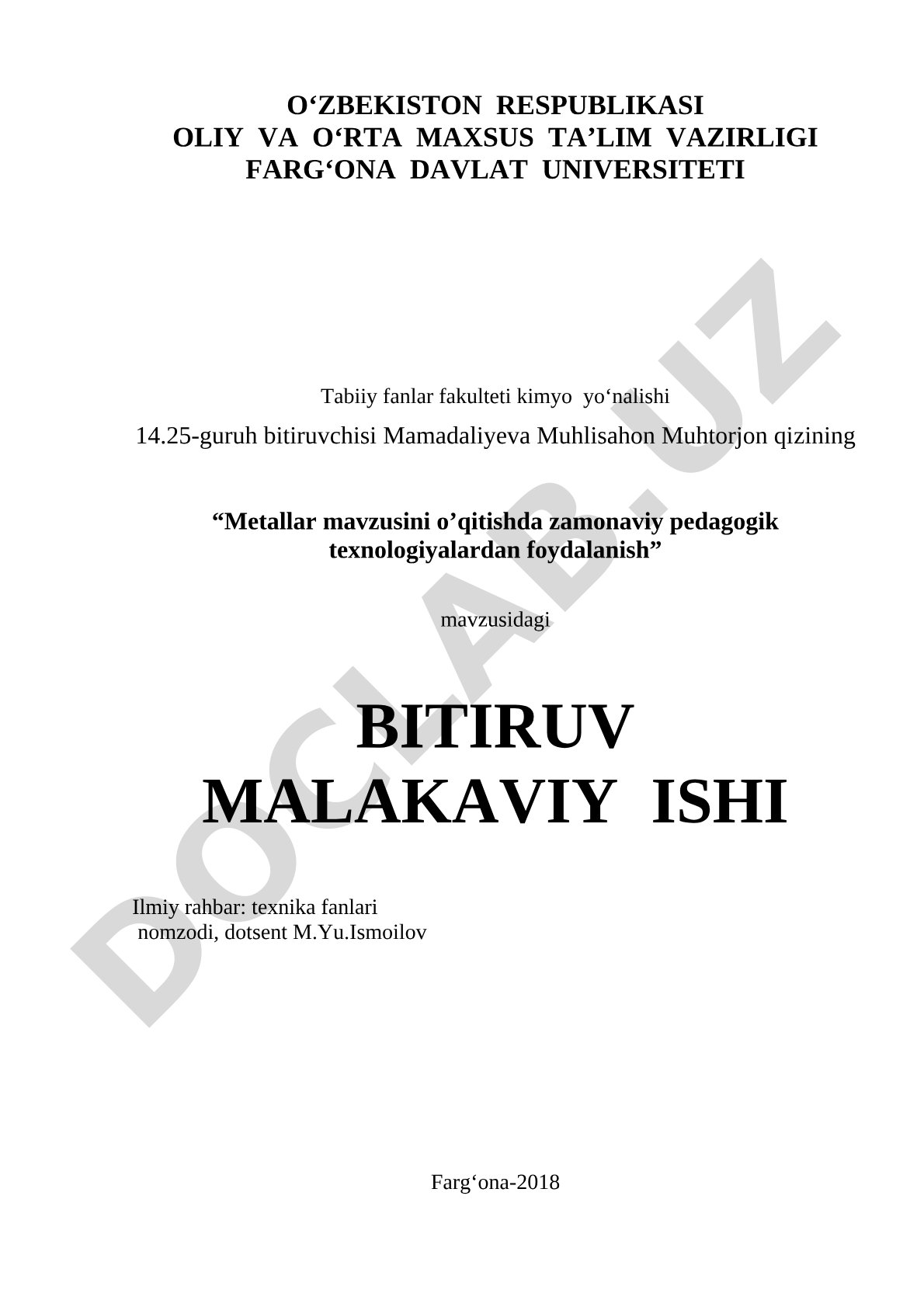 Metallar mavzusini o’qitishda zamonaviy pedagogik texnologiyalardan foydalanish