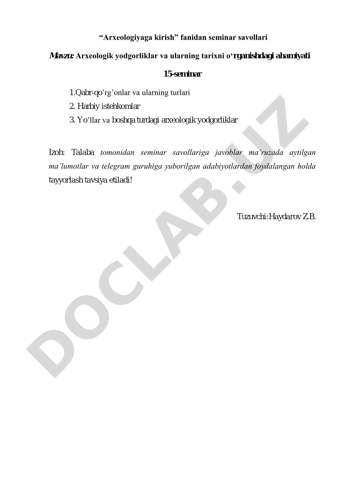 Arxeologik yodgorliklar va ularning tarixni o‘rganishdagi ahamiyati