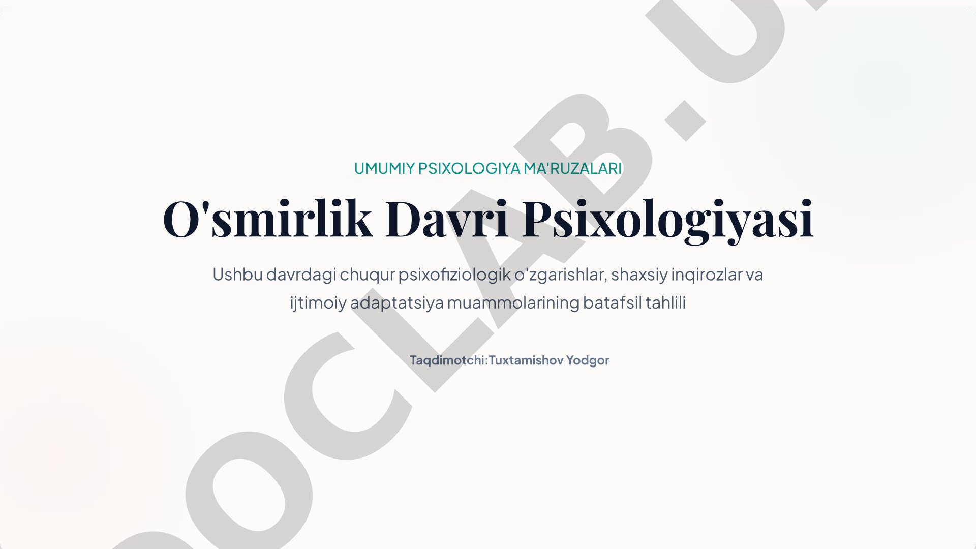 O'smirlik Davri Psixologiyasi