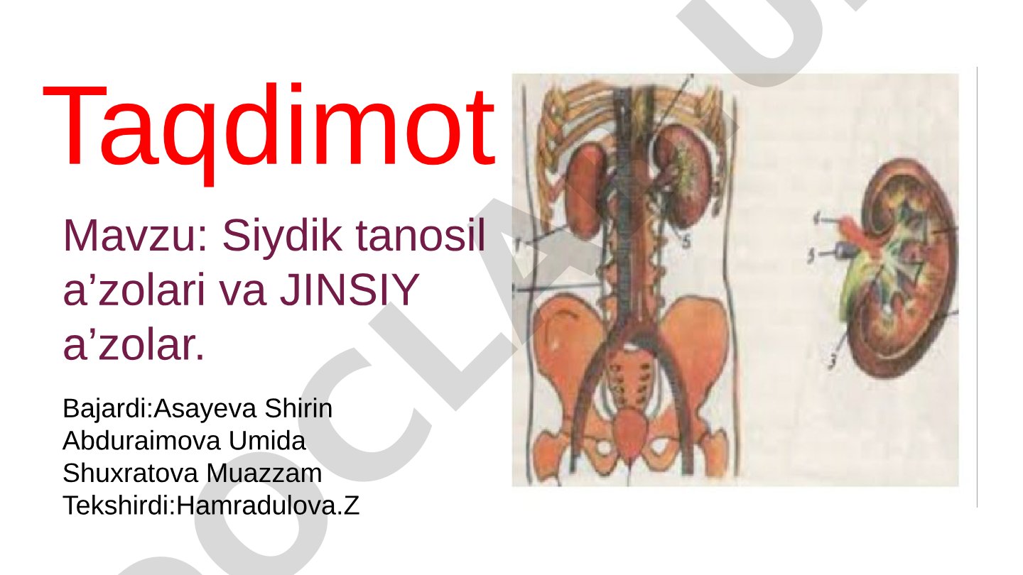 Siydik tanosil a’zolari va jinsiy a’zolar