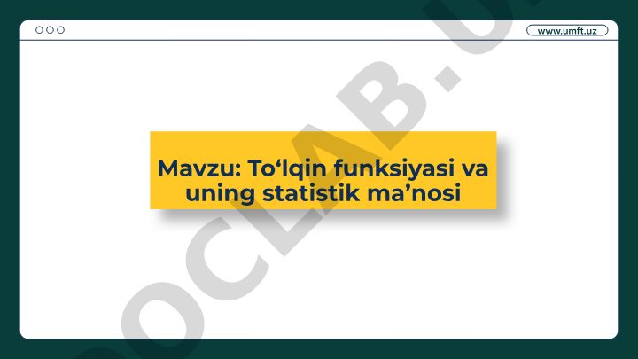To‘lqin funksiyasi va uning statistik ma’nosi