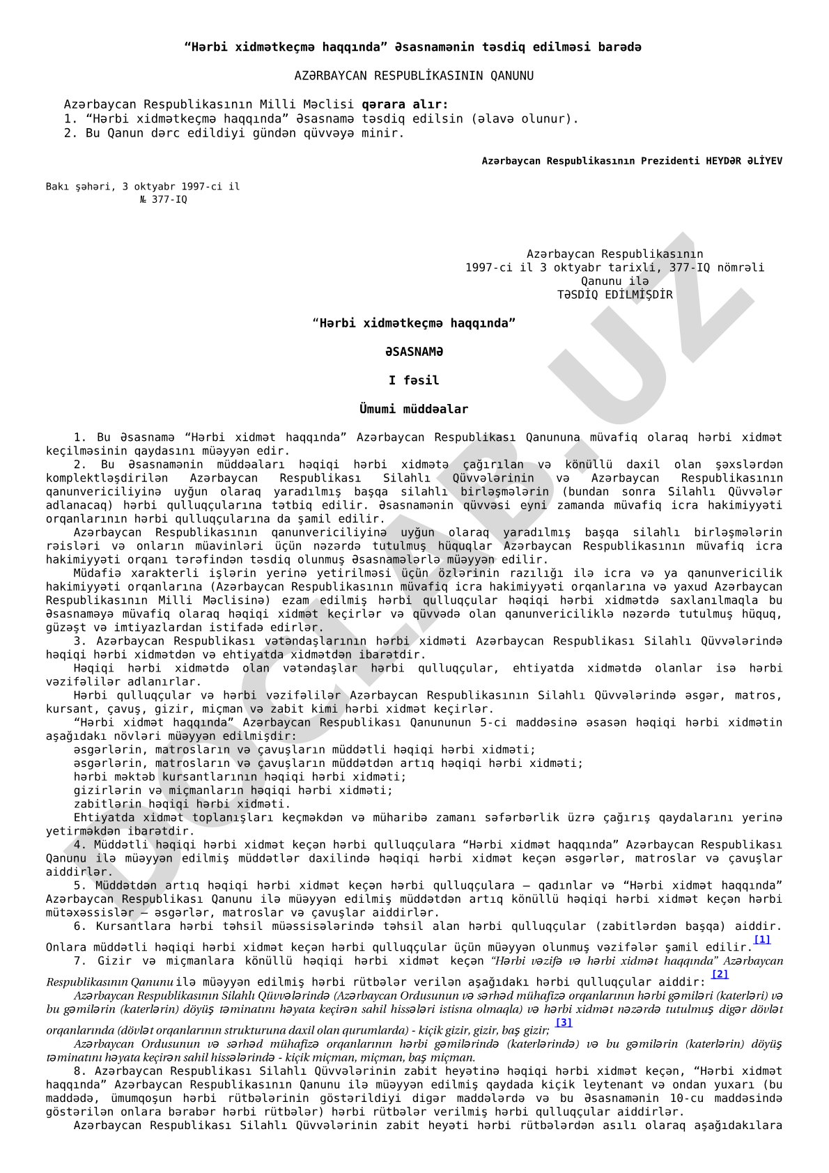 Hərbi xidmətkeçmə haqqında Əsasnamə