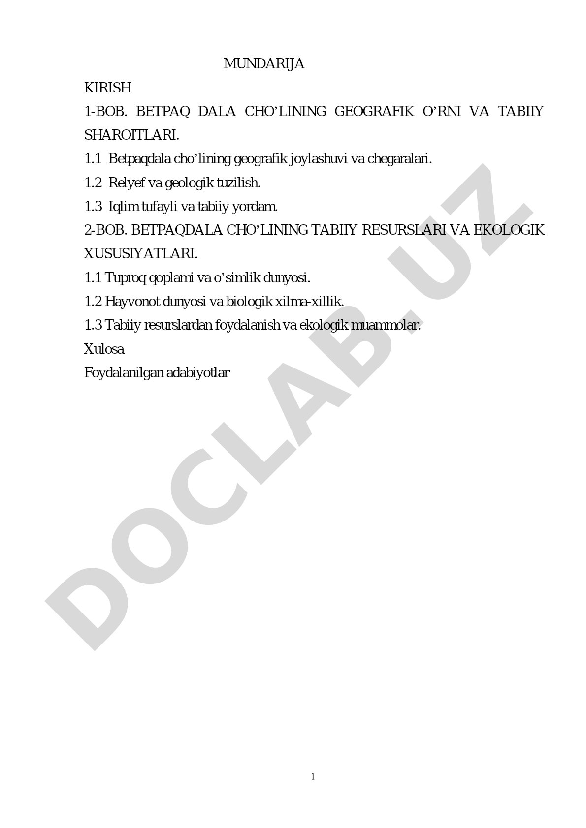 Betpaq dala cho'lining geografik o'rni va tabiiy sharoitlari