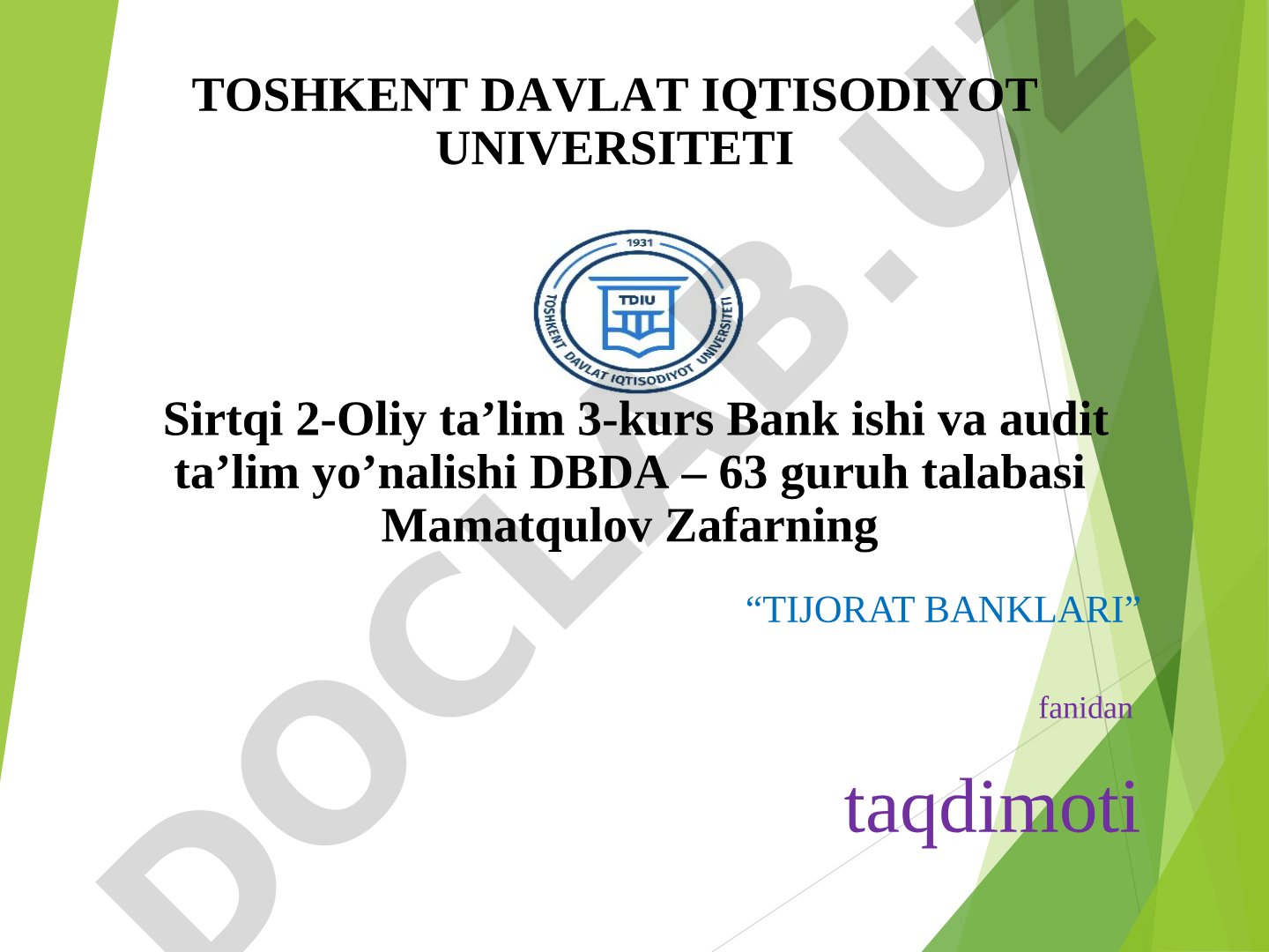 Bank xizmatlari turlari, afzalliklari va kamchiliklari haqida taqdimot