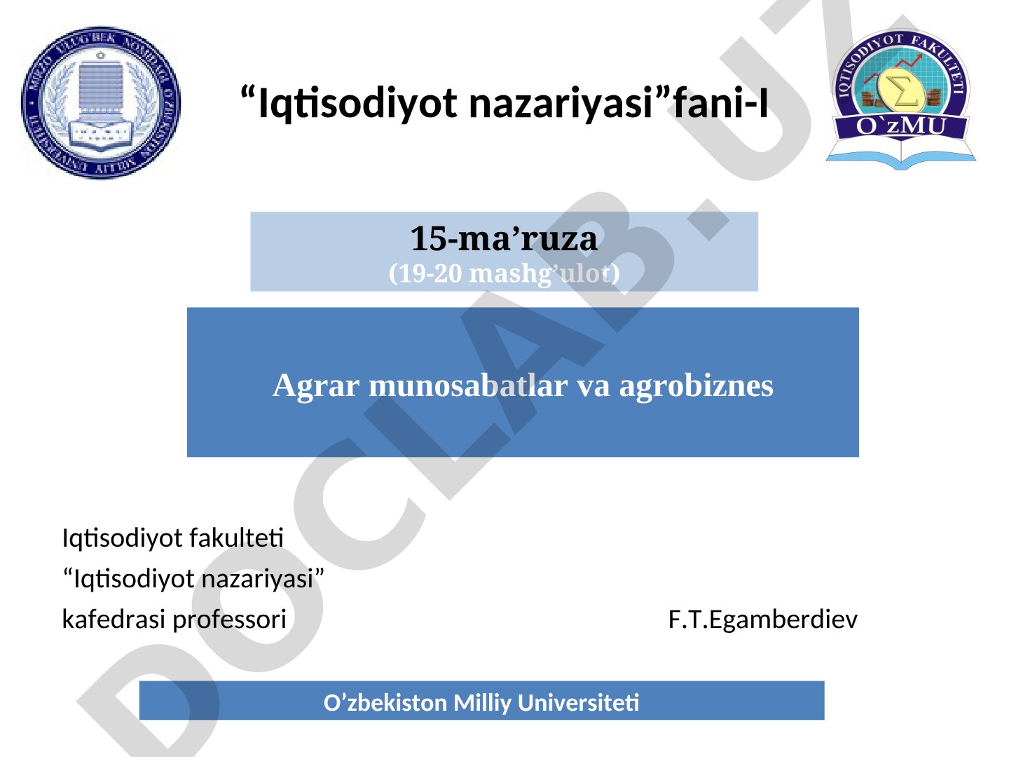 Agrar munosabatlar va agrobiznes